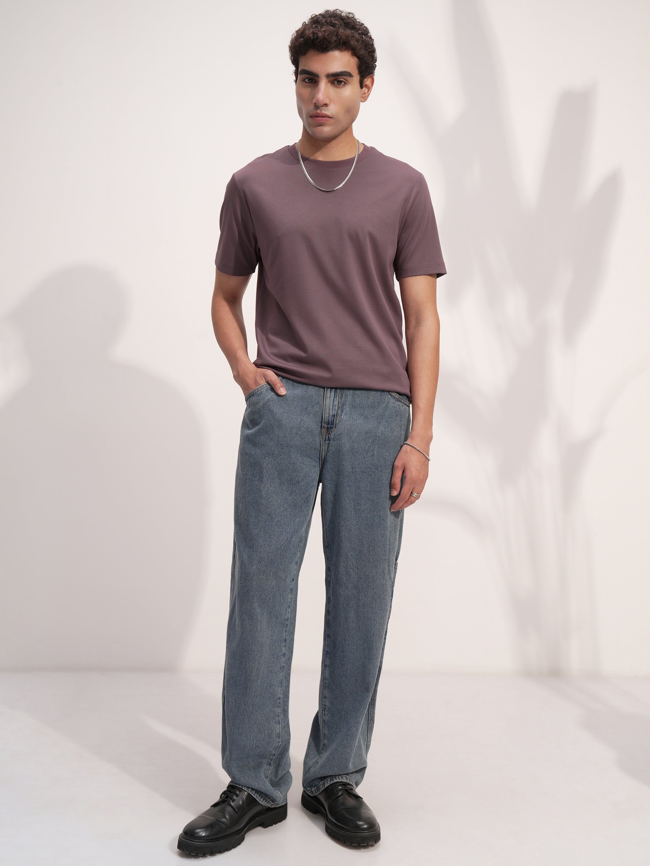 Highlander Men Purple Solid Round Neck T-Shirt - Purple - Image 2