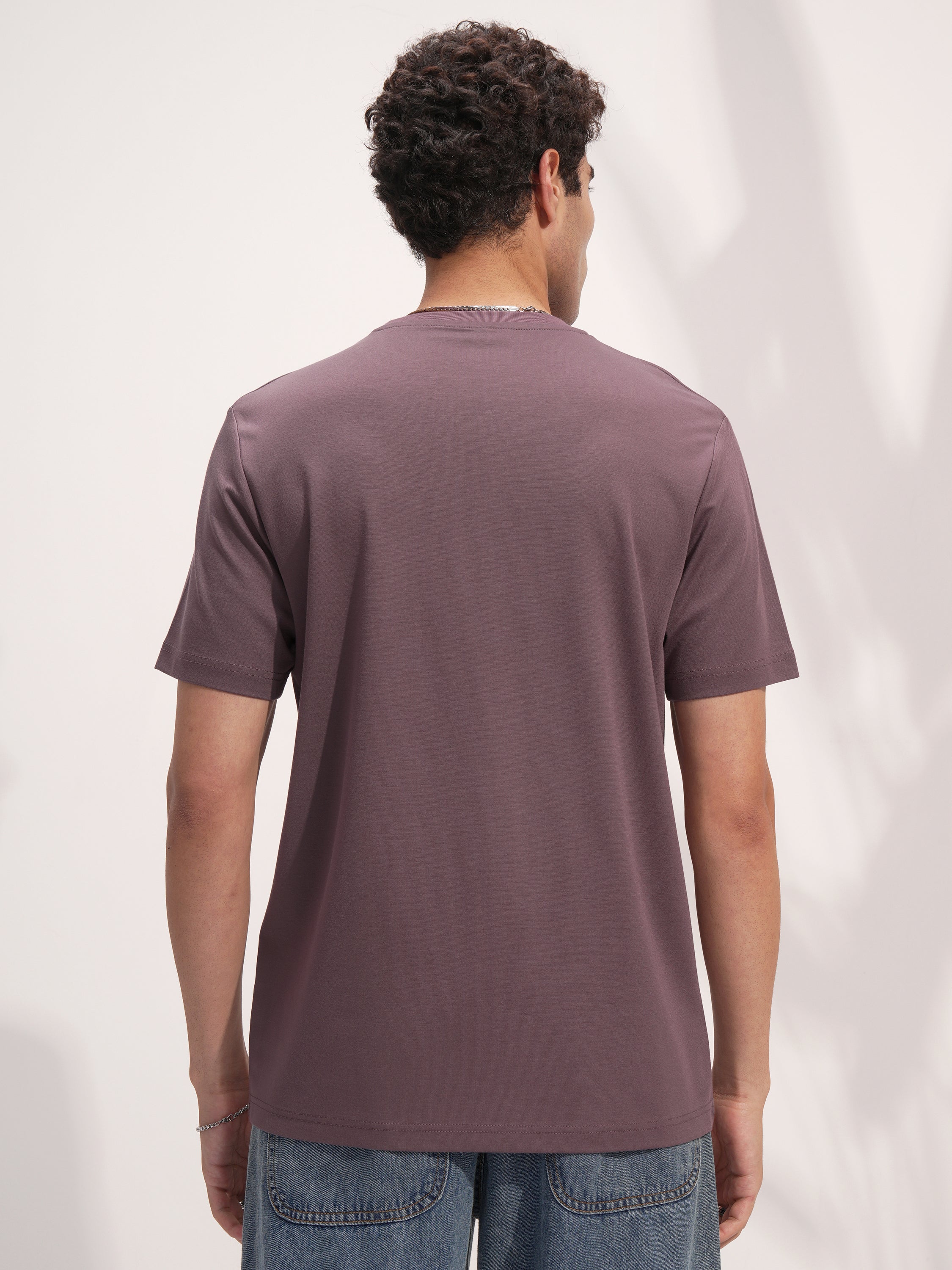 Highlander Men Purple Solid Round Neck T-Shirt - Purple - Image 3