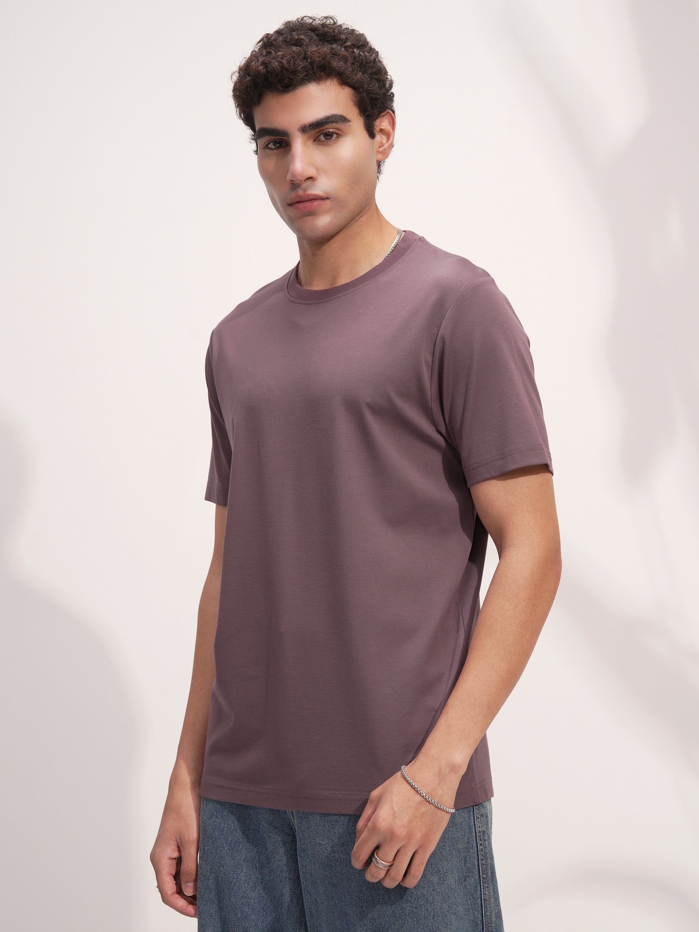 Highlander Men Purple Solid Round Neck T-Shirt - Purple - Image 4