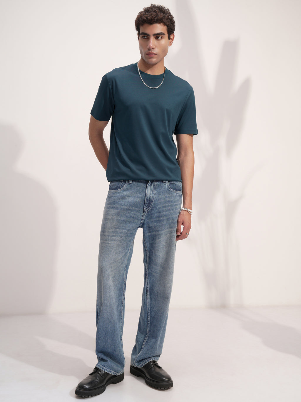 Highlander Men Teal Solid Round Neck T-Shirt - Teal - Image 2