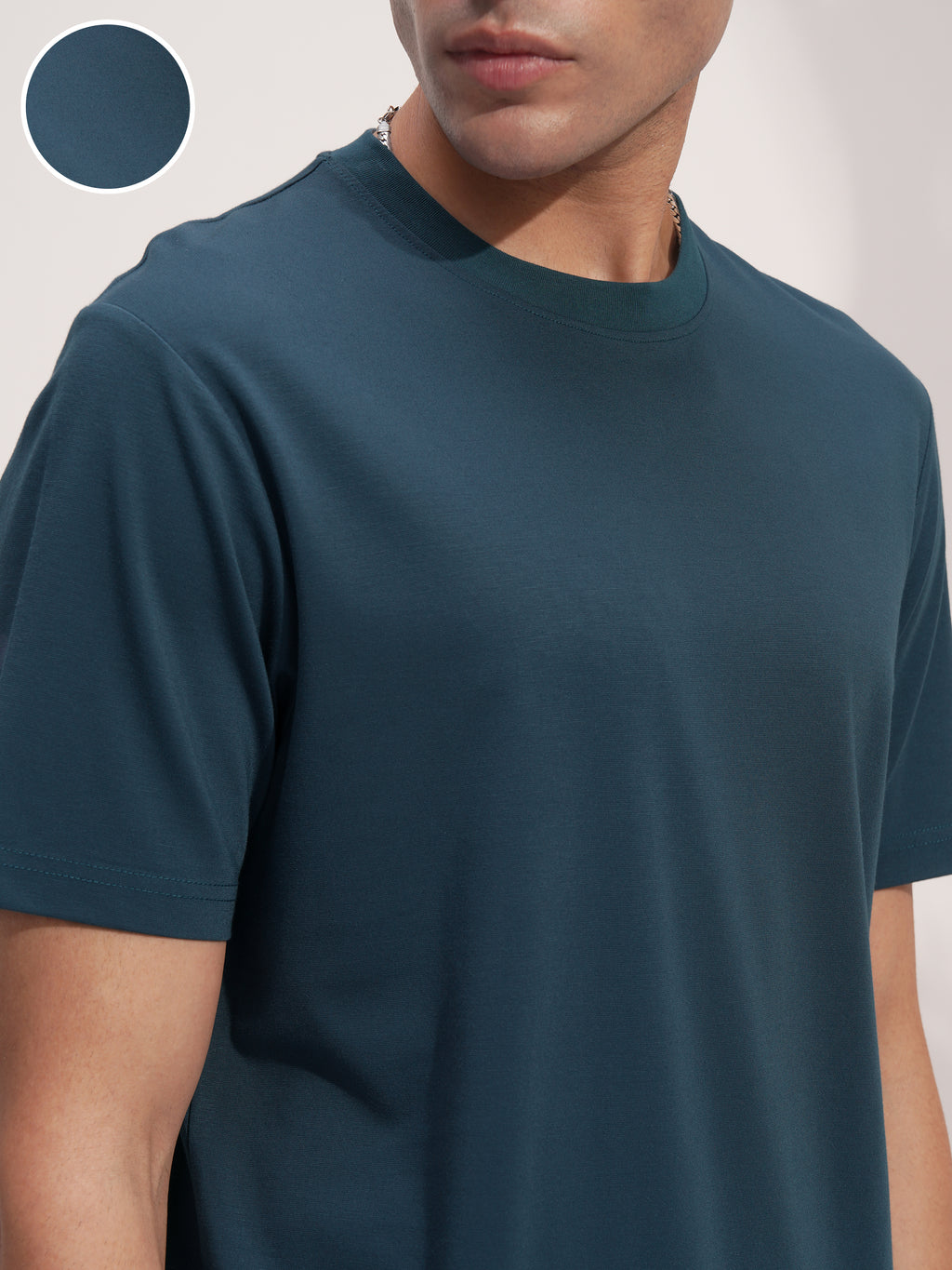 Highlander Men Teal Solid Round Neck T-Shirt - Teal - Image 5