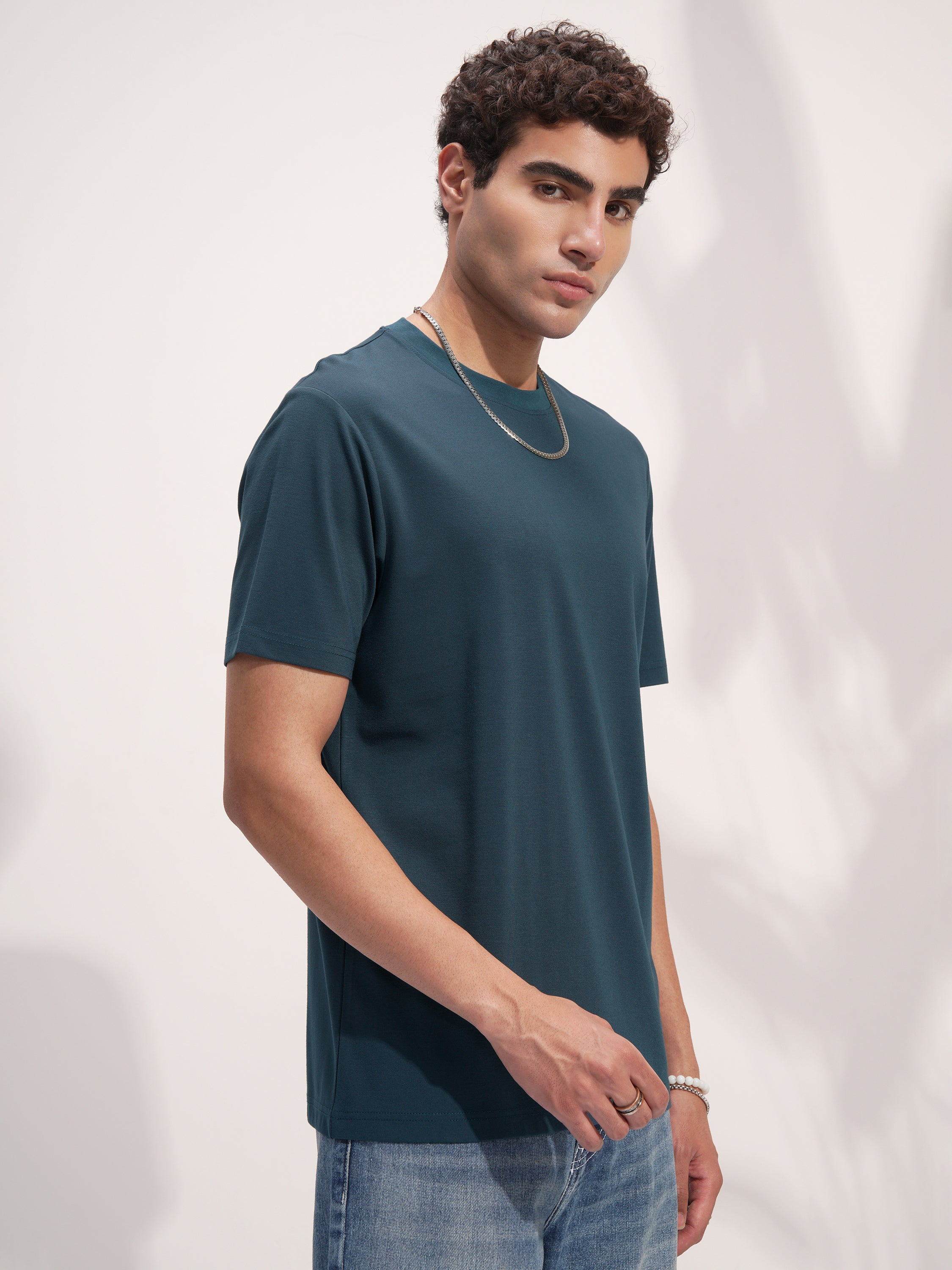 Highlander Men Teal Solid Round Neck T-Shirt - Teal - Image 6
