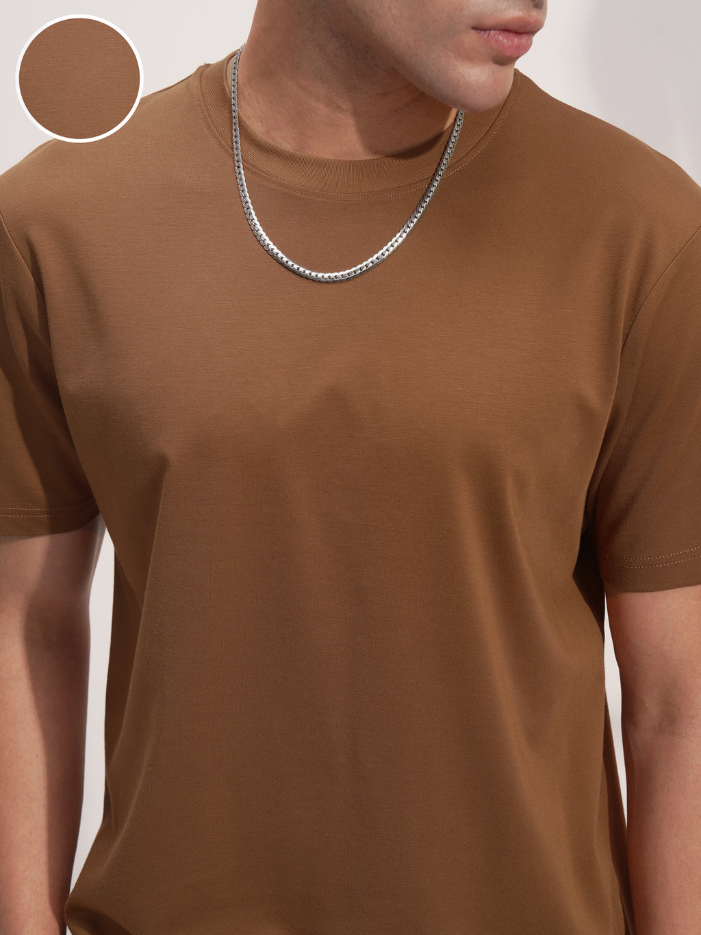 Highlander Men Brown Solid Round Neck T-Shirt - Brown - Image 5