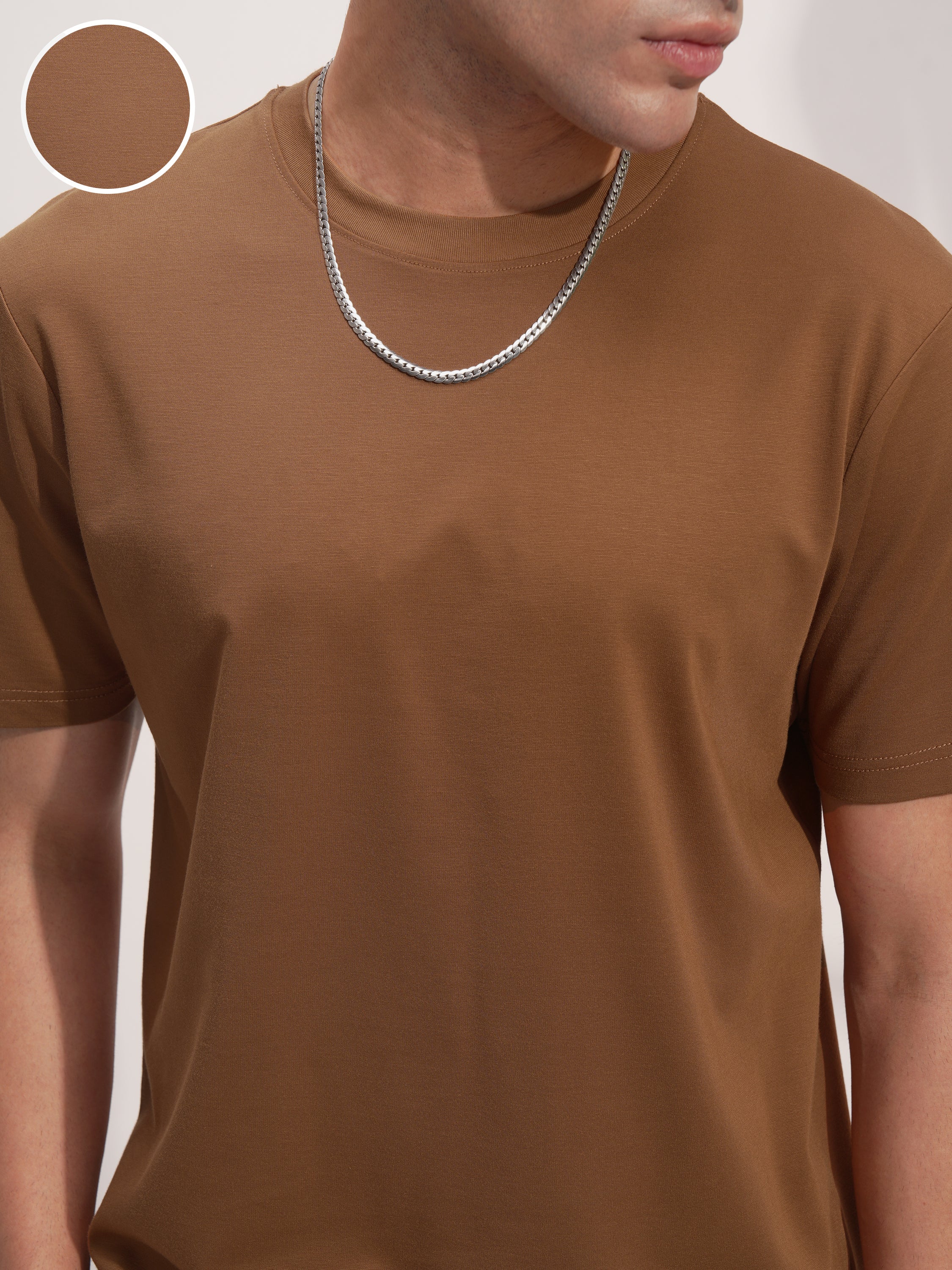 Highlander Men Brown Solid Round Neck T-Shirt - Brown - Image 5
