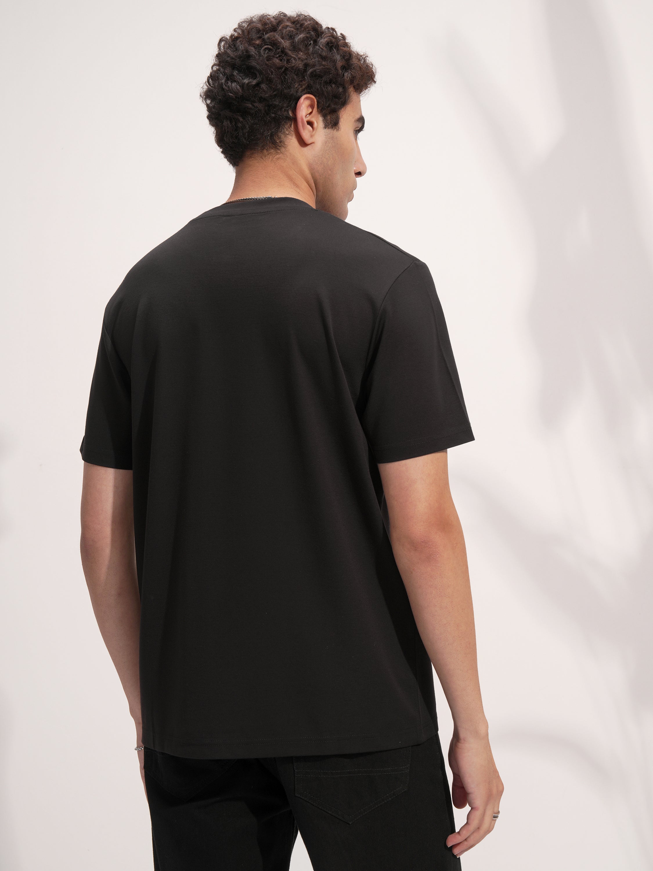 Highlander Men Black Solid Round Neck T-Shirt - Black - Image 3