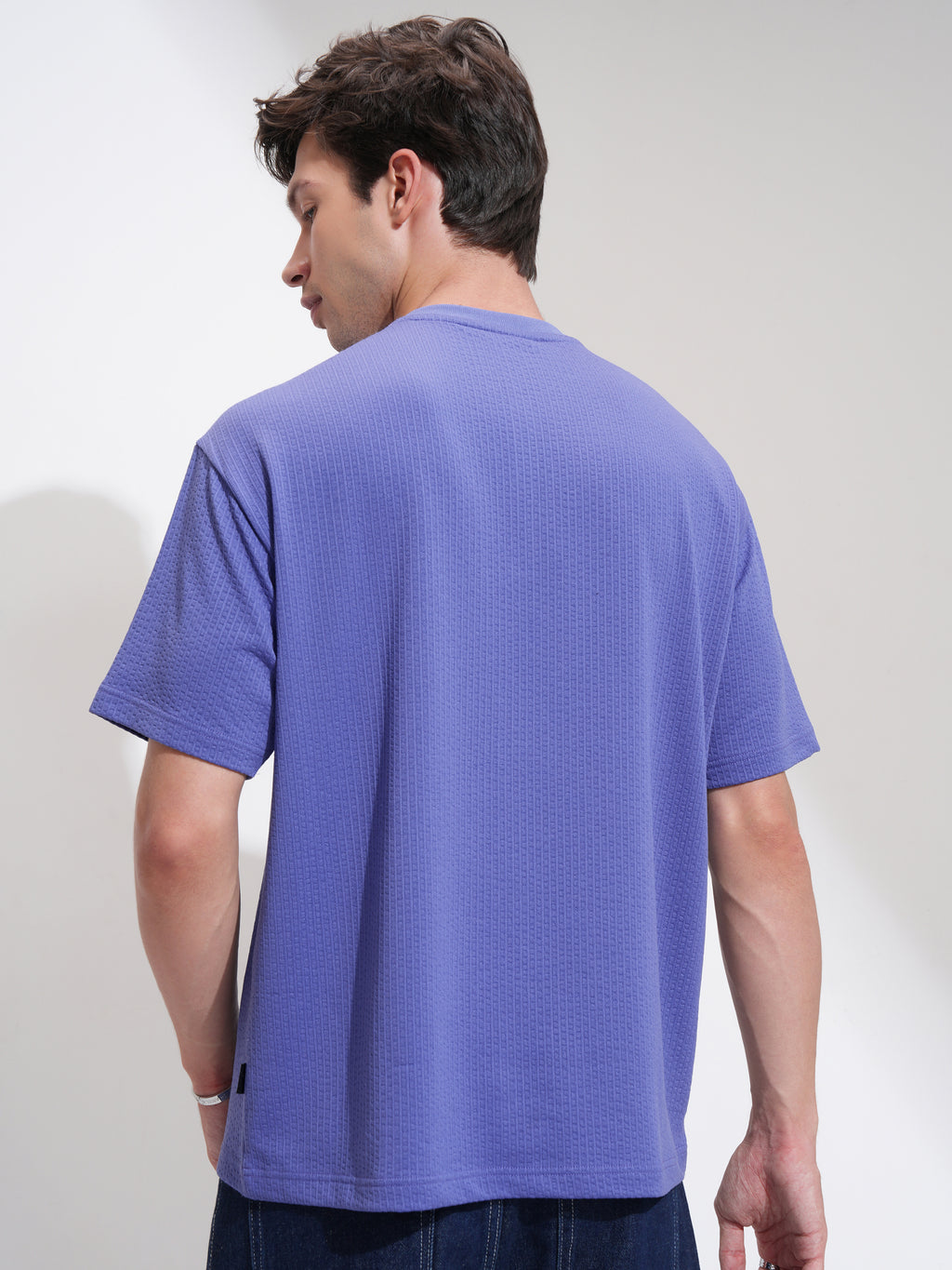 Highlander Men Purple Self Design Henley Neck Relaxed Fit T-Shirt - Purple - Image 3