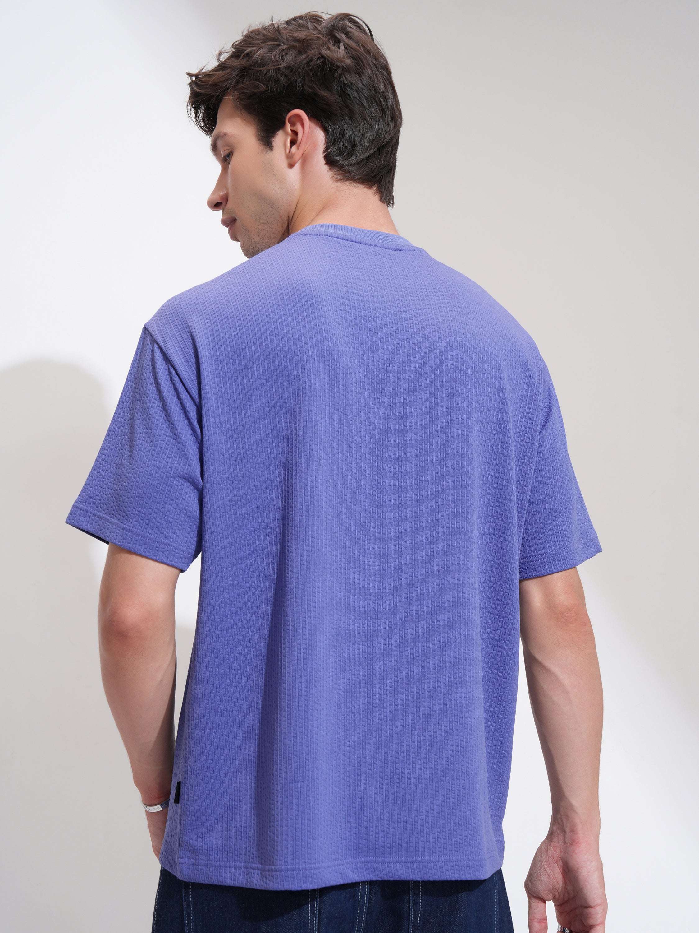 Highlander Men Purple Self Design Henley Neck Relaxed Fit T-Shirt - Purple - Image 3