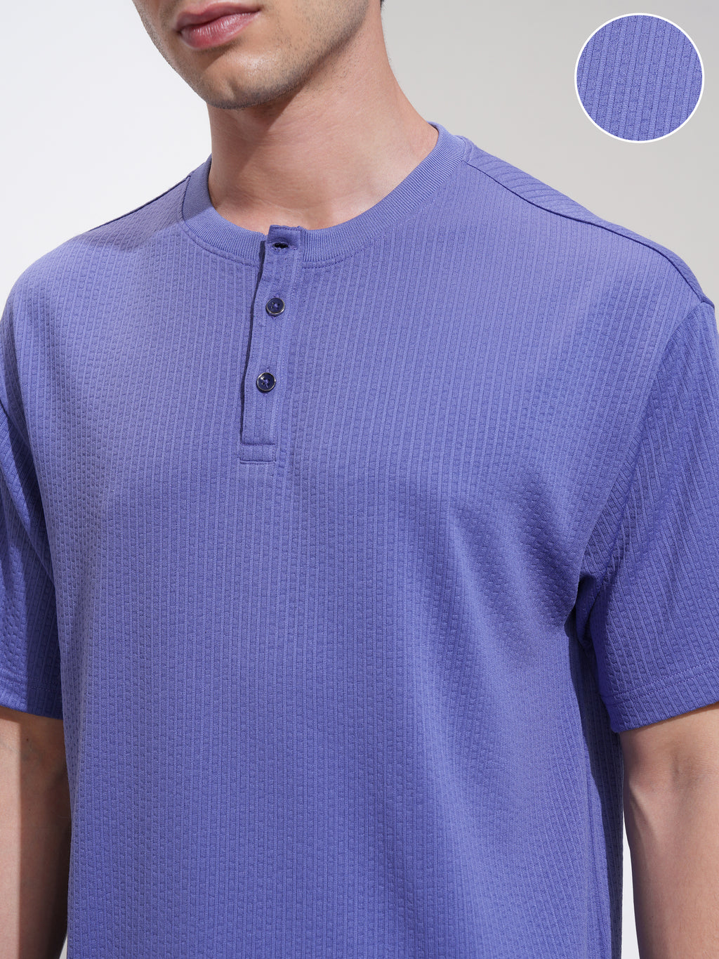 Highlander Men Purple Self Design Henley Neck Relaxed Fit T-Shirt - Purple - Image 5