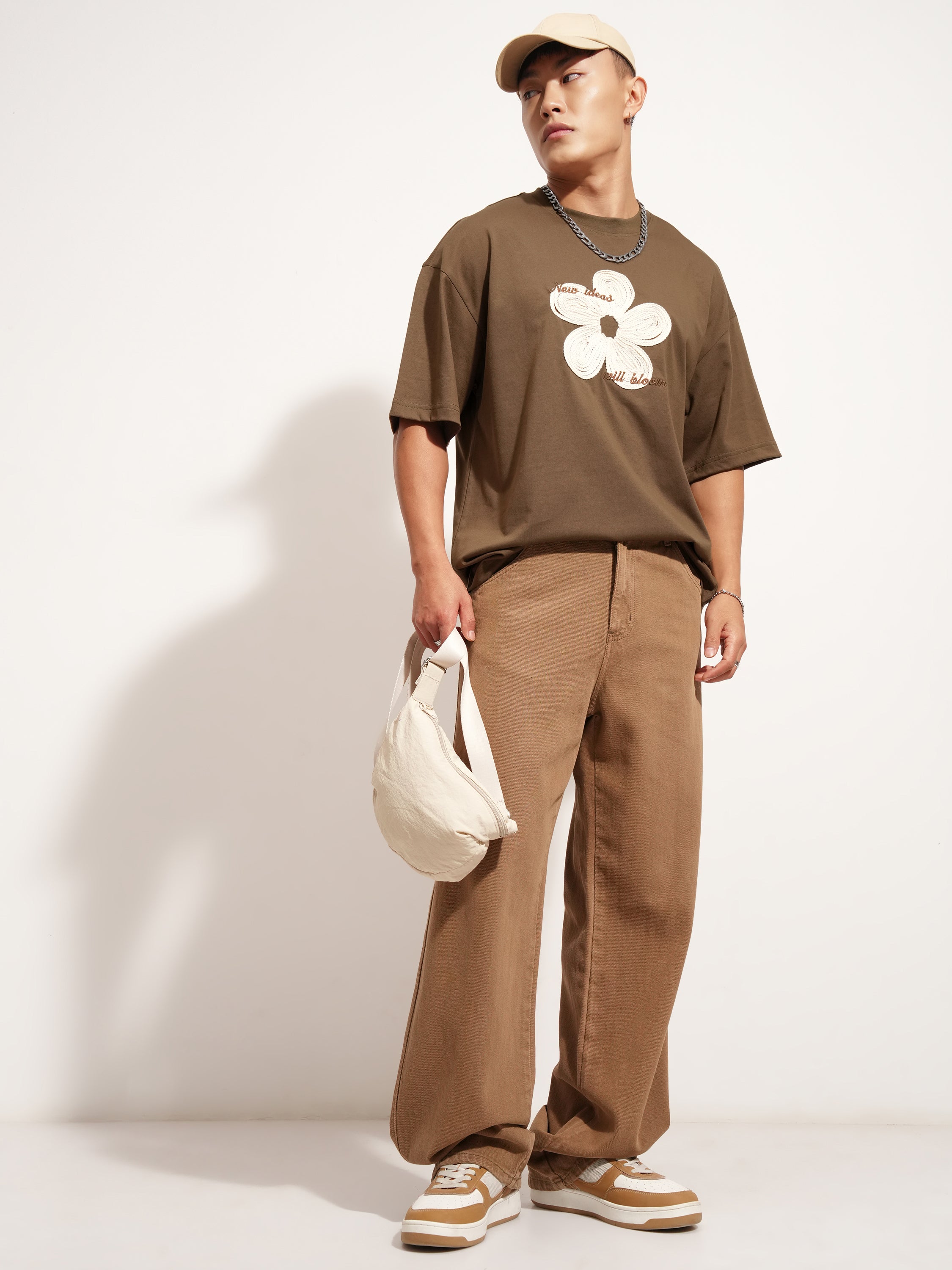 Highlander Men Brown Applique Round Neck Oversized Fit T-Shirt - Brown - Image 2