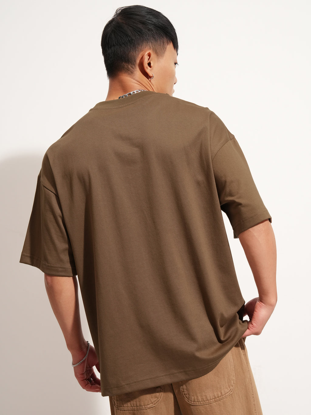 Highlander Men Brown Applique Round Neck Oversized Fit T-Shirt - Brown - Image 3