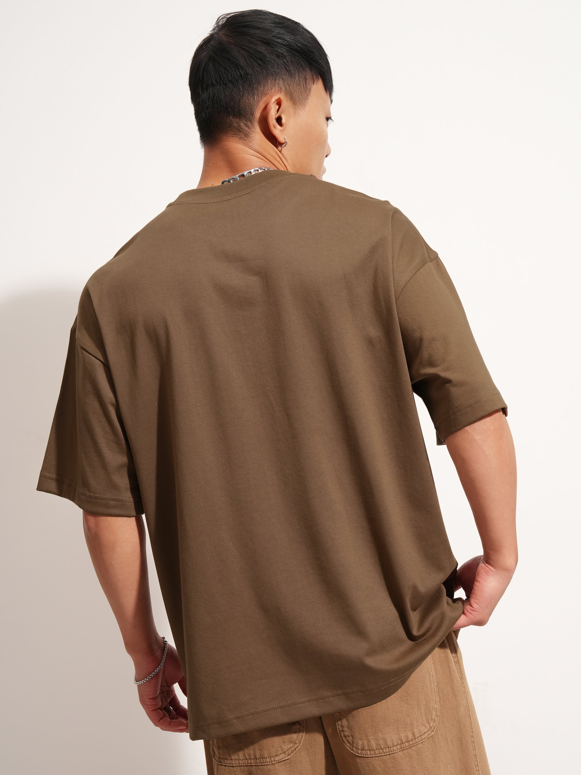 Highlander Men Brown Applique Round Neck Oversized Fit T-Shirt - Brown - Image 3
