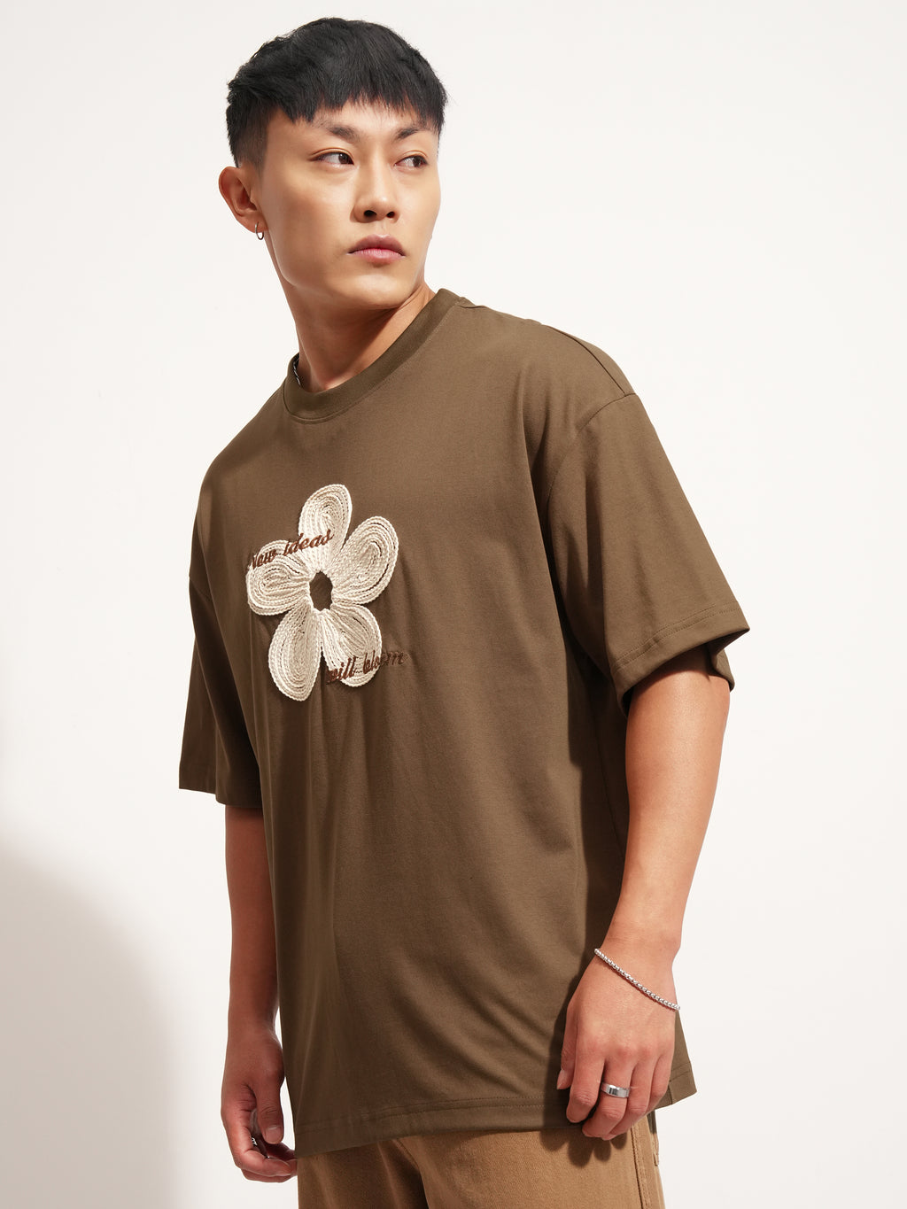 Highlander Men Brown Applique Round Neck Oversized Fit T-Shirt - Brown - Image 4
