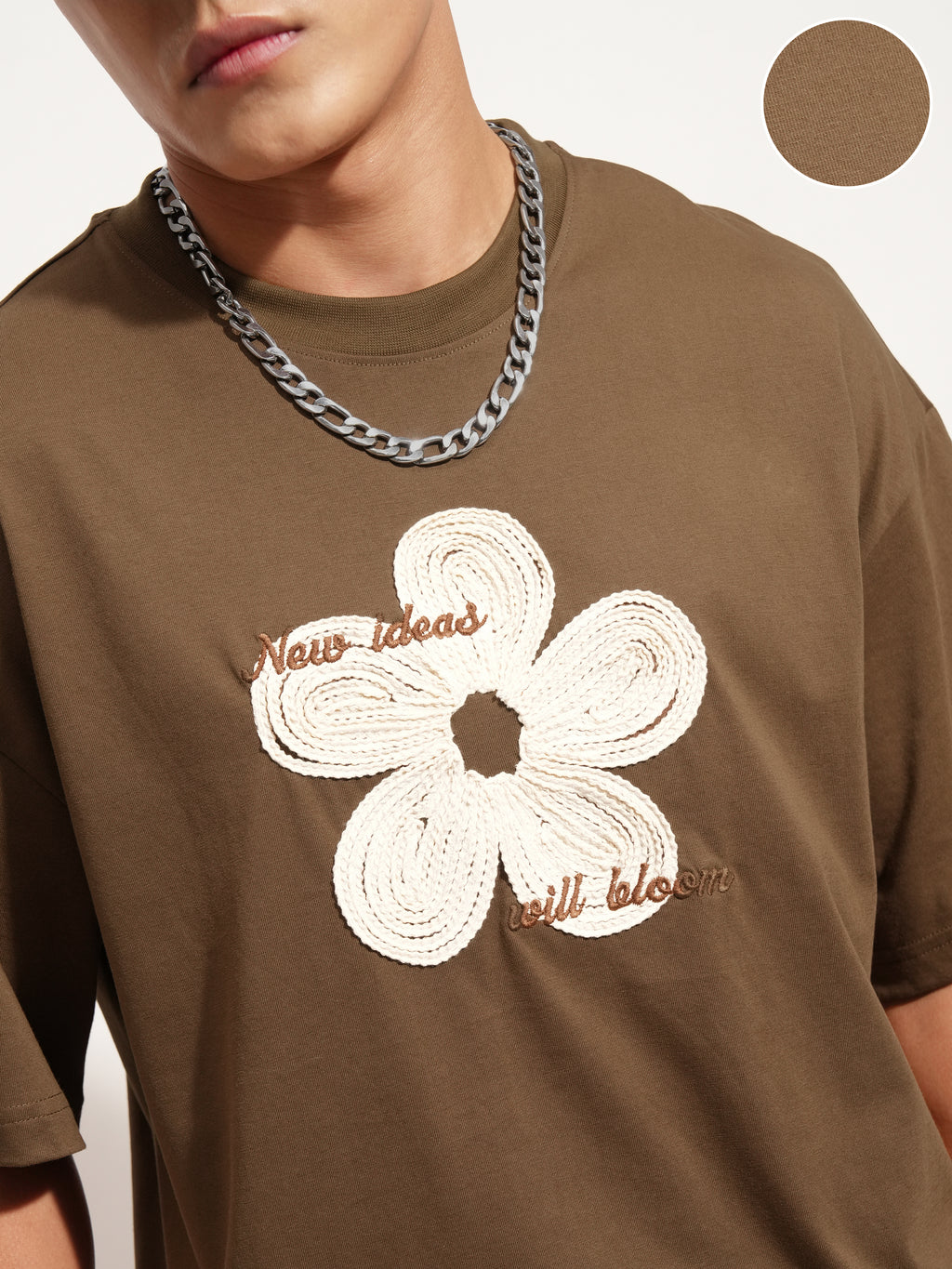 Highlander Men Brown Applique Round Neck Oversized Fit T-Shirt - Brown - Image 5