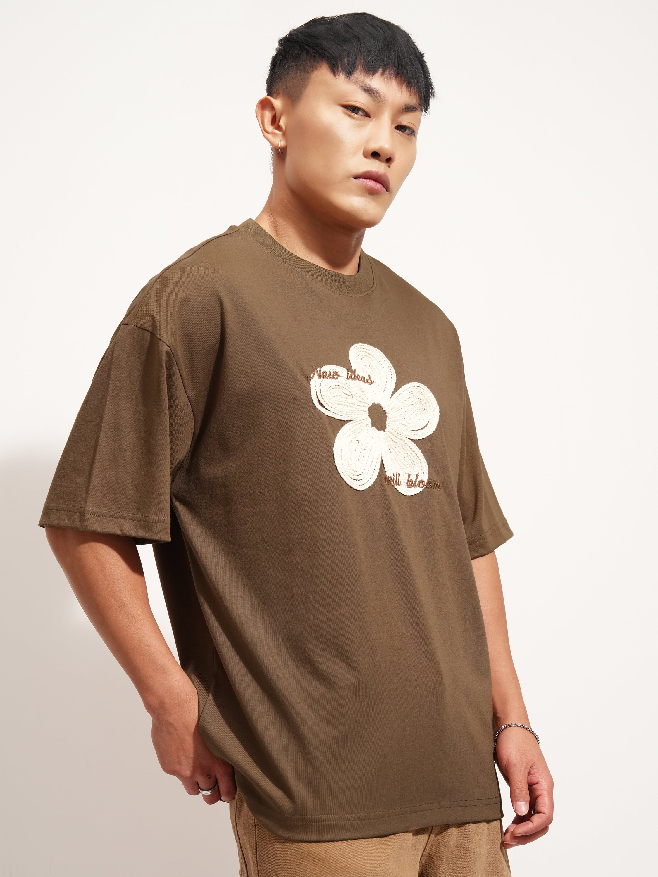 Highlander Men Brown Applique Round Neck Oversized Fit T-Shirt - Brown - Image 6