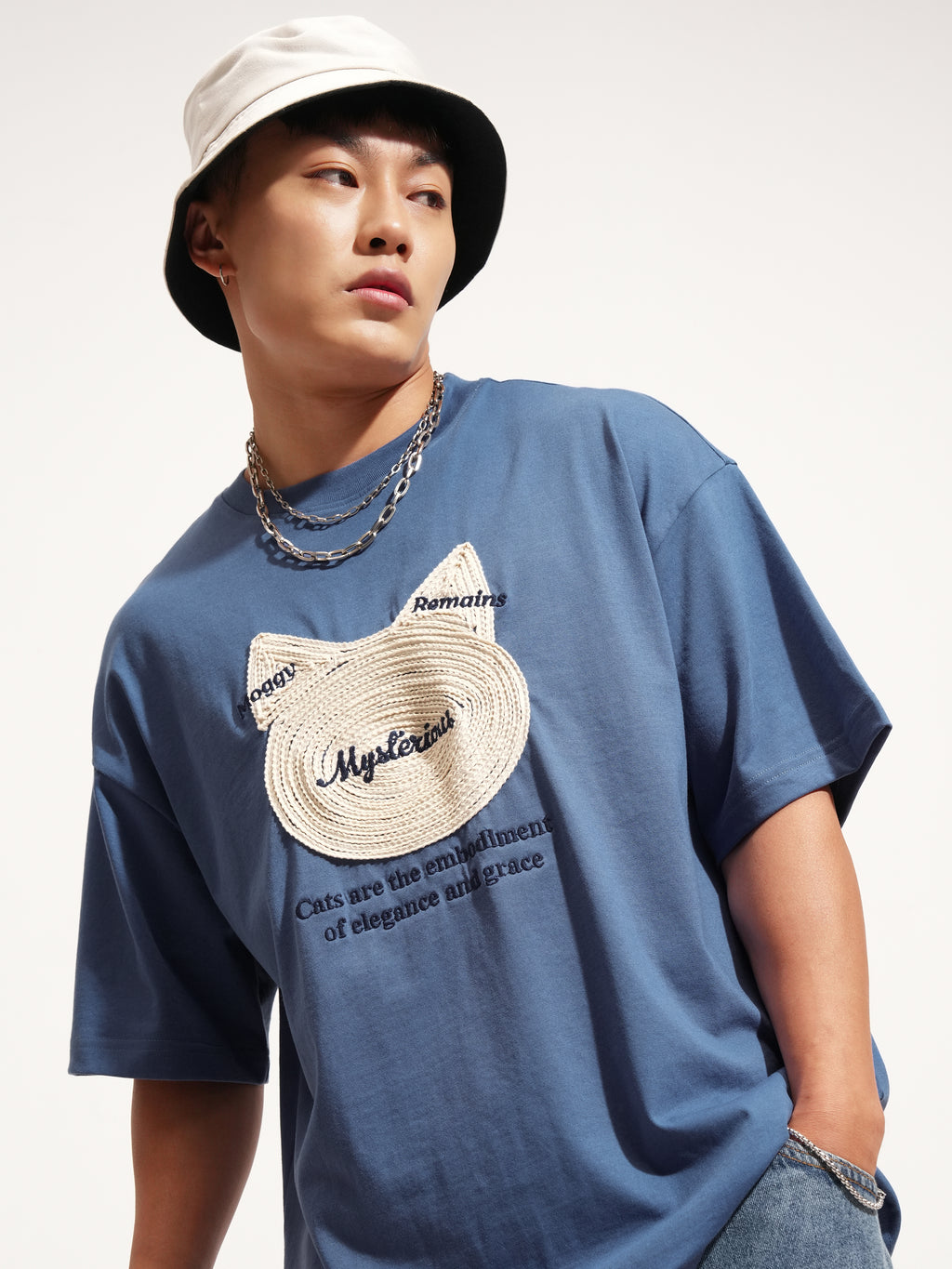 Highlander Men Blue Applique Round Neck Oversized Fit T-Shirt - Blue - Image 1