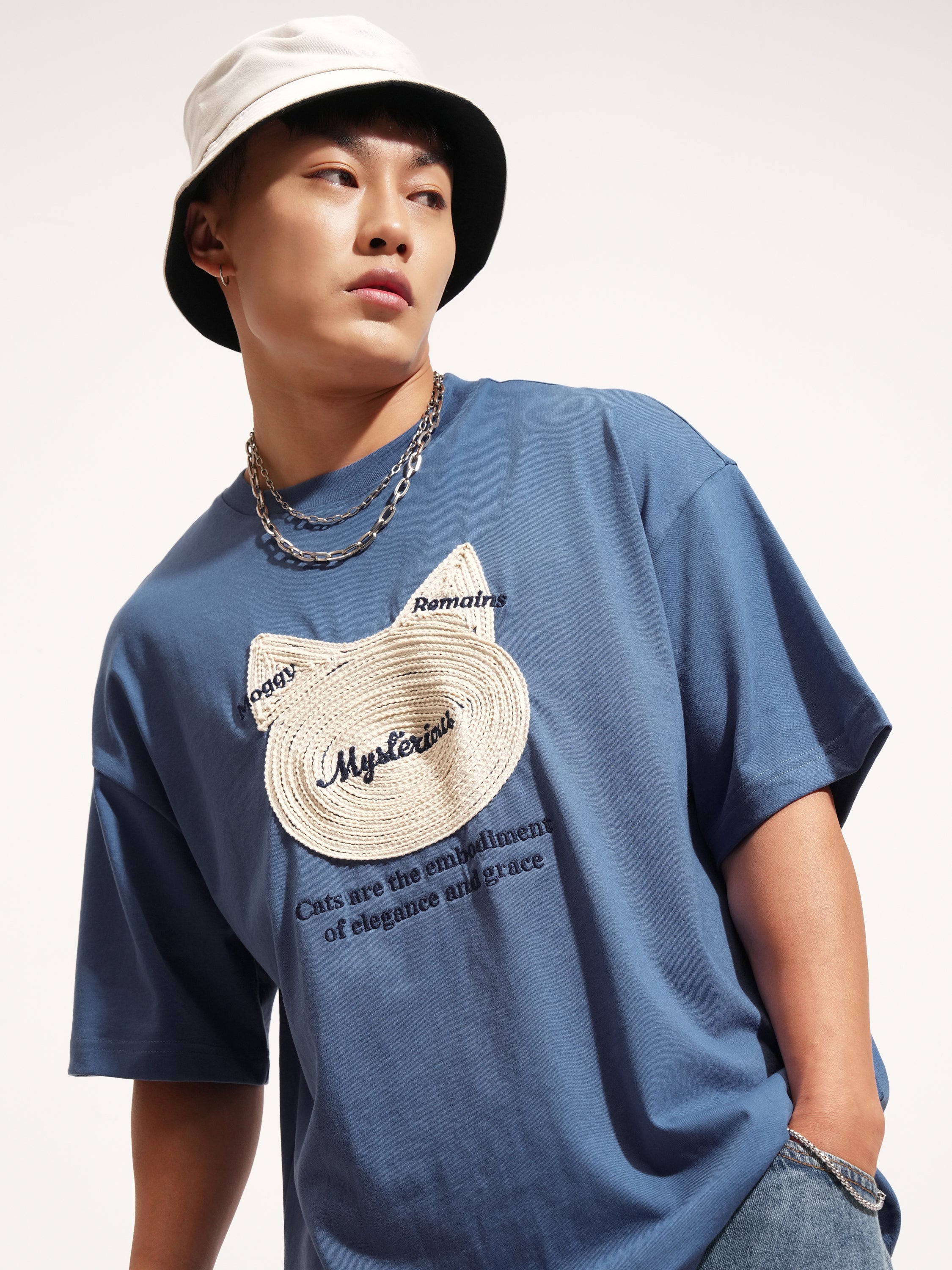 Highlander Men Blue Applique Round Neck Oversized Fit T-Shirt - Blue - Image 1
