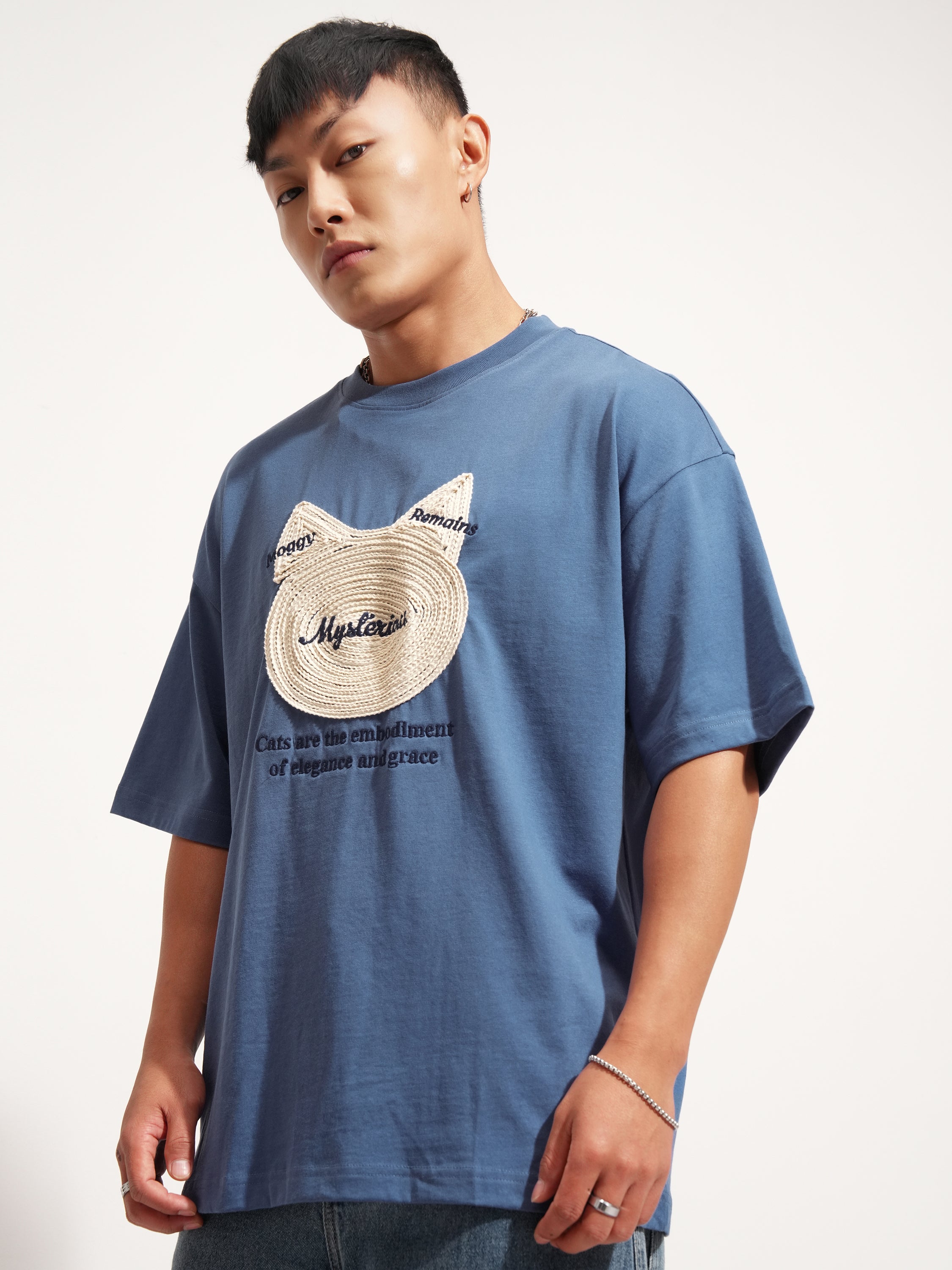 Highlander Men Blue Applique Round Neck Oversized Fit T-Shirt - Blue - Image 4