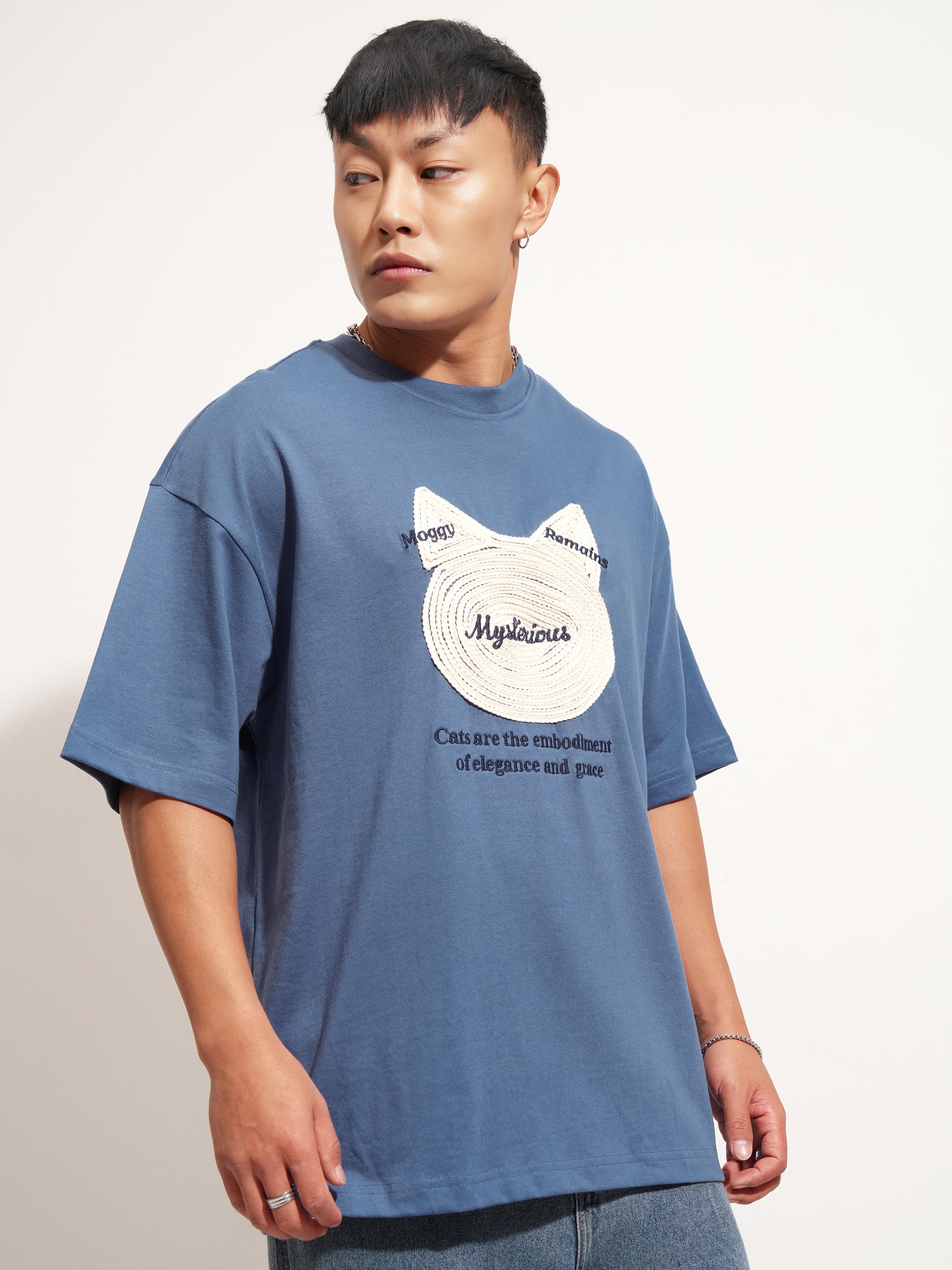Highlander Men Blue Applique Round Neck Oversized Fit T-Shirt - Blue - Image 6