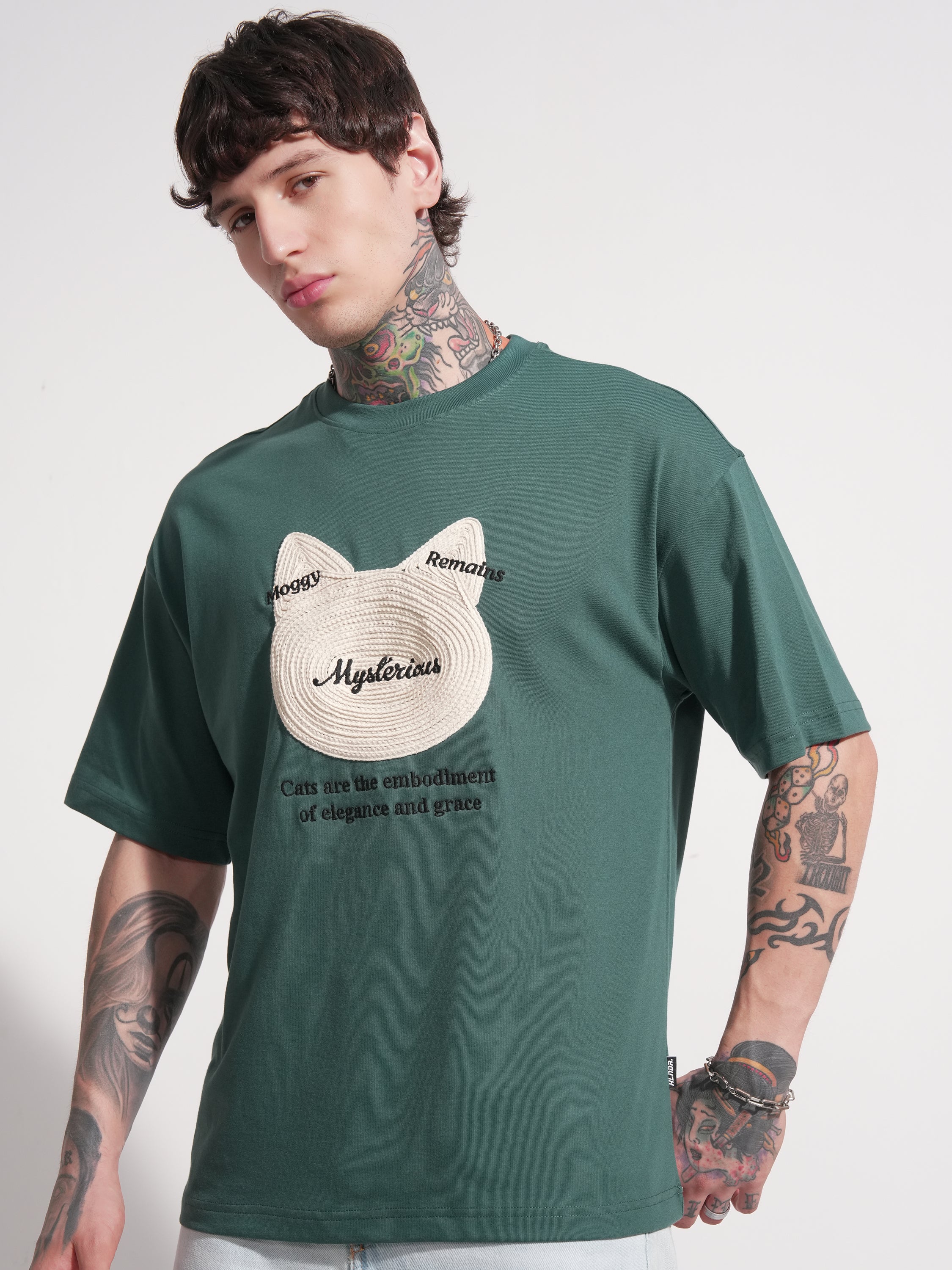 Highlander Men Teal Applique Round Neck Oversized Fit T-Shirt - Teal - Image 4