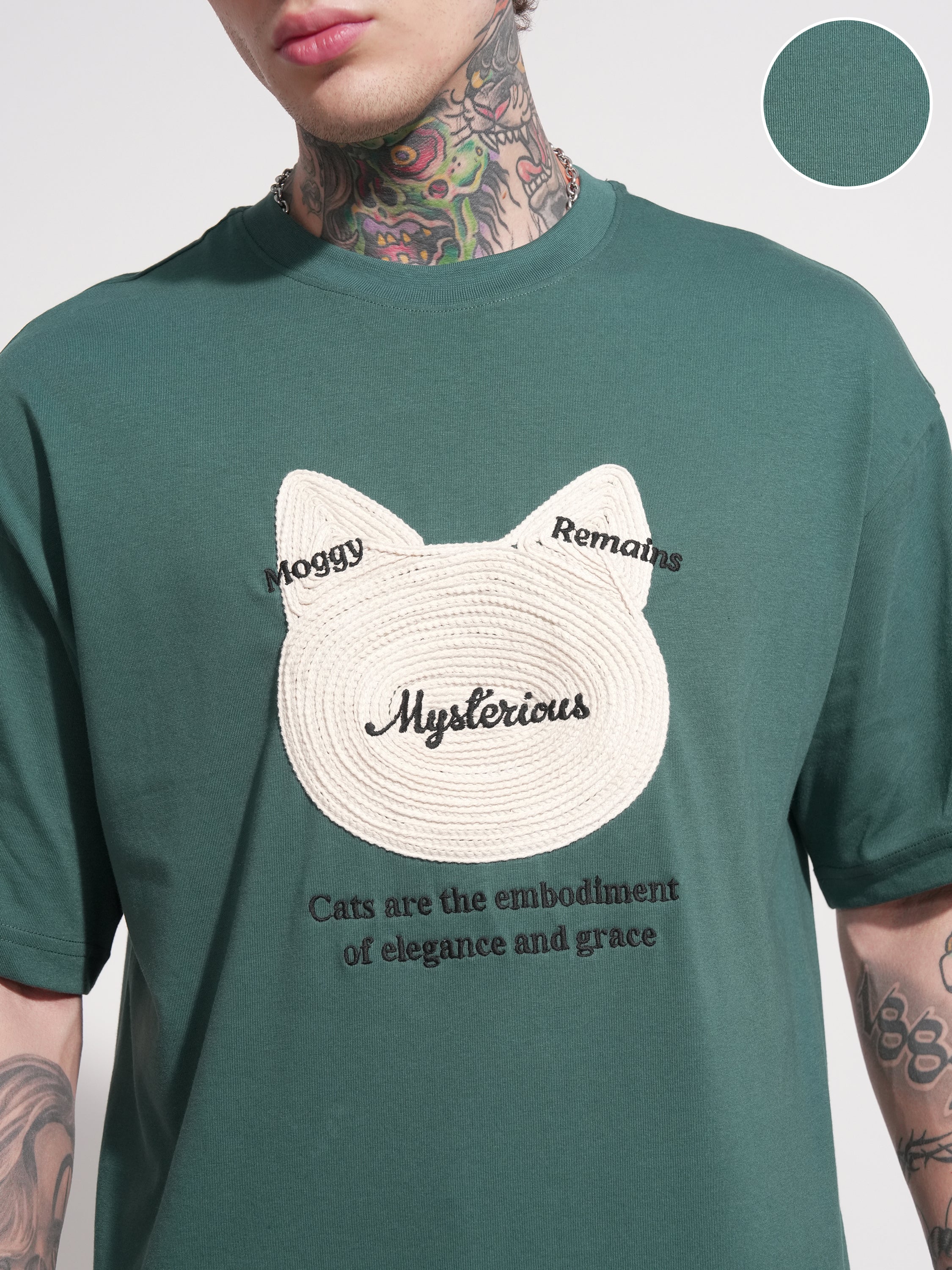 Highlander Men Teal Applique Round Neck Oversized Fit T-Shirt - Teal - Image 5