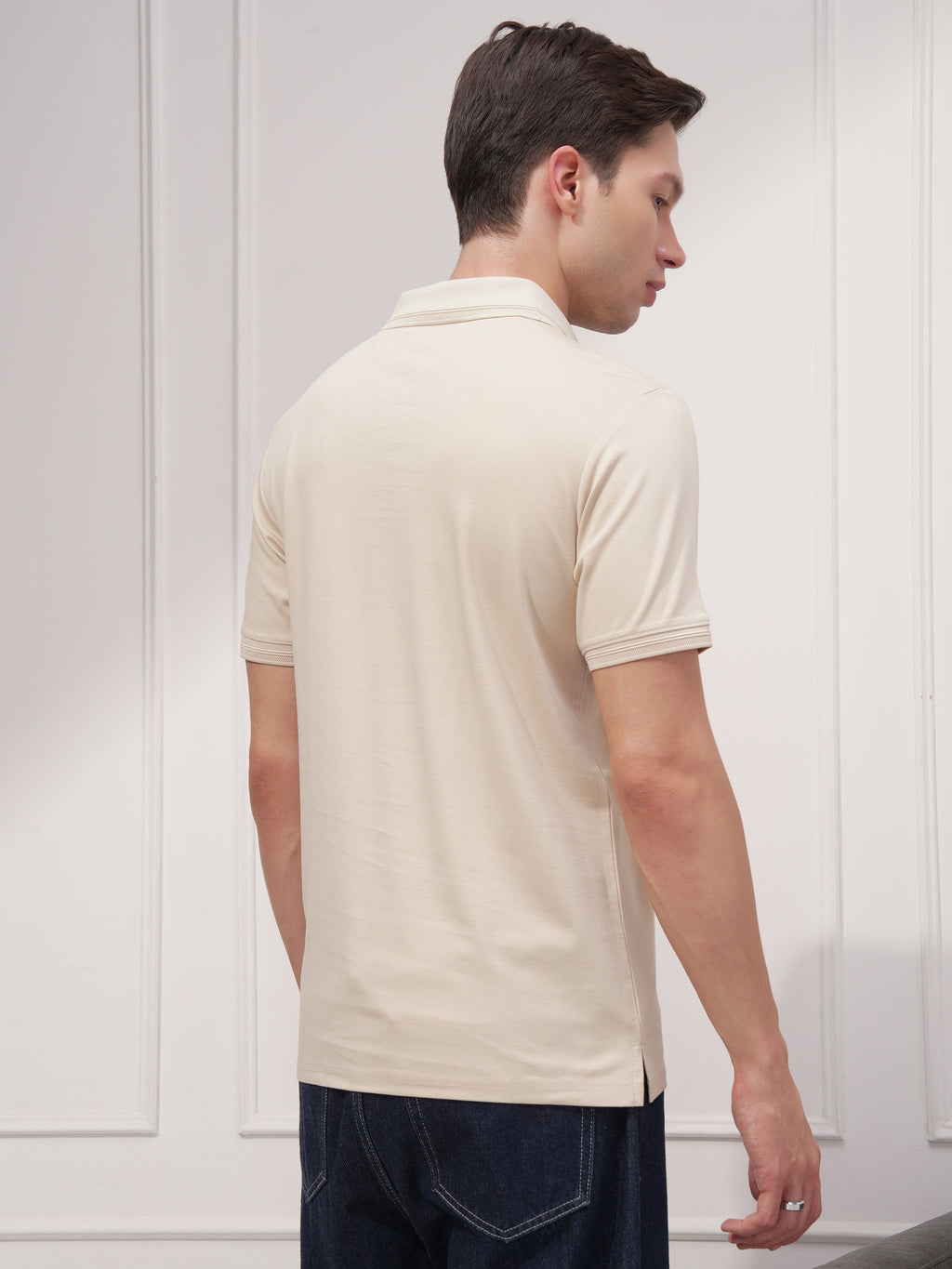 Highlander Men Beige Solid Polo Collar T-Shirt - Beige - Image 3