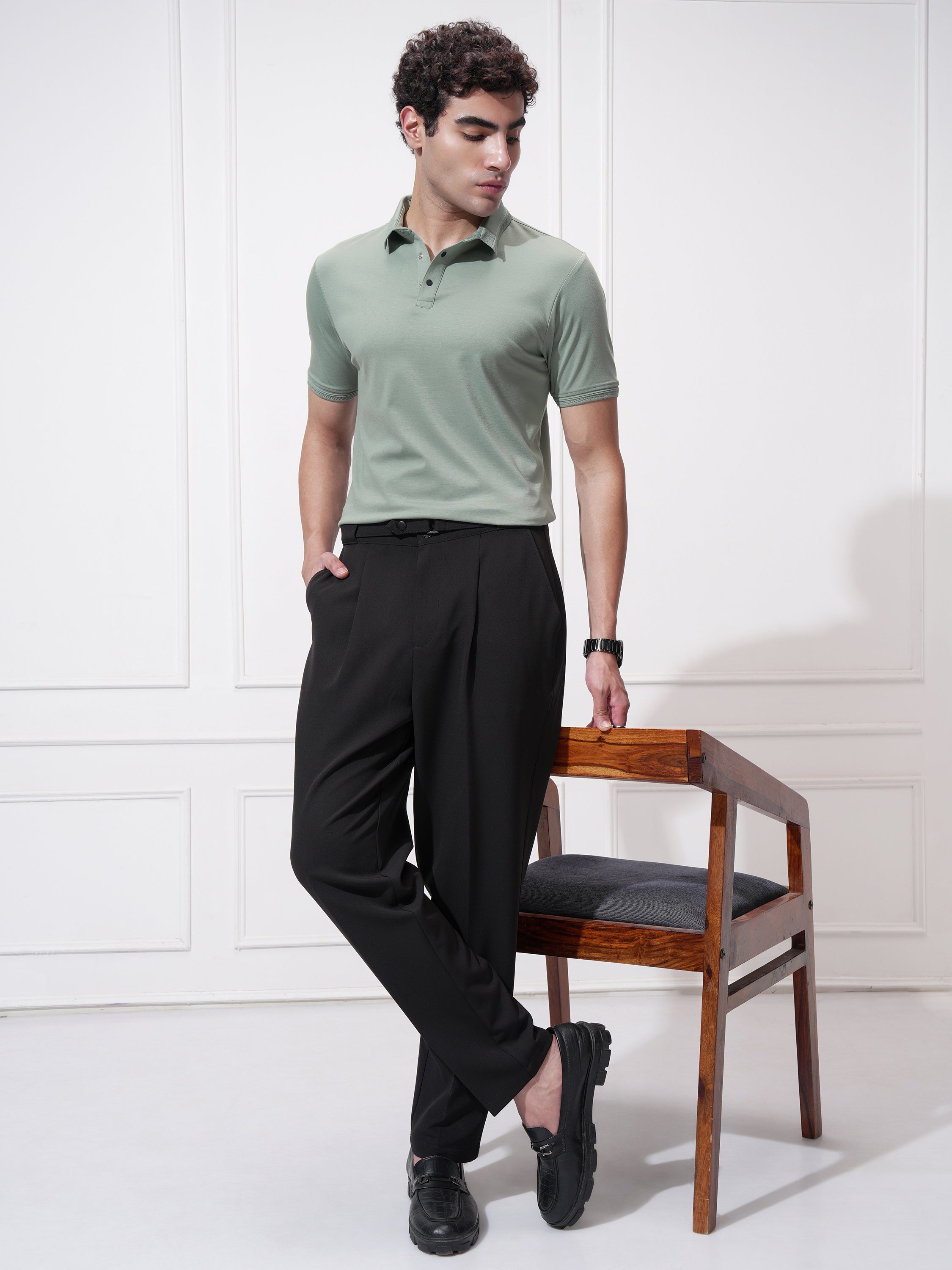 Highlander Men Green Solid Polo Collar T-Shirt - Green - Image 2