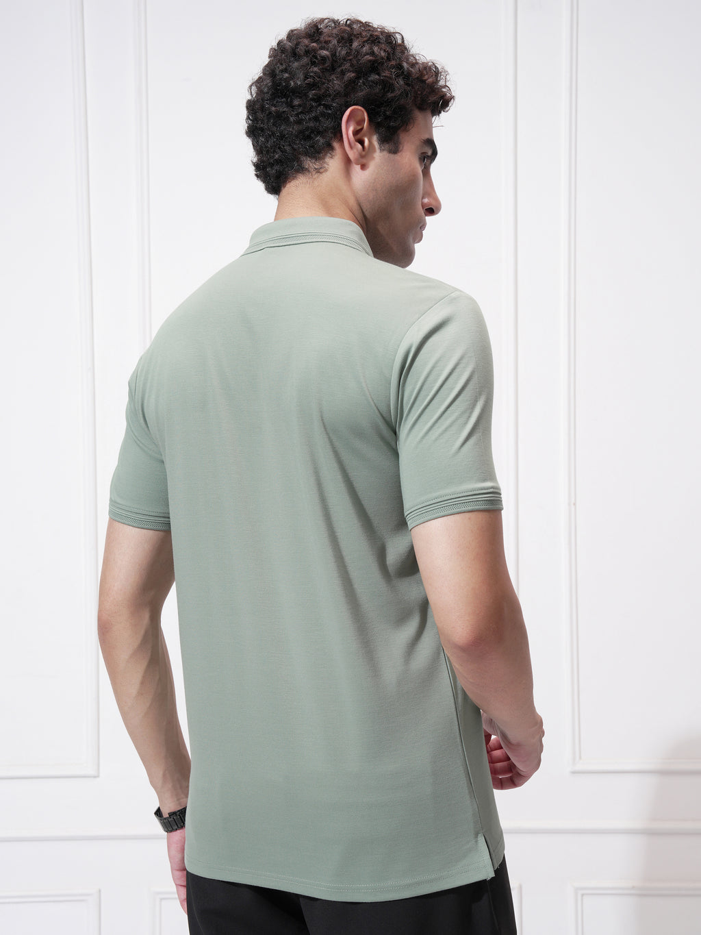 Highlander Men Green Solid Polo Collar T-Shirt - Green - Image 3