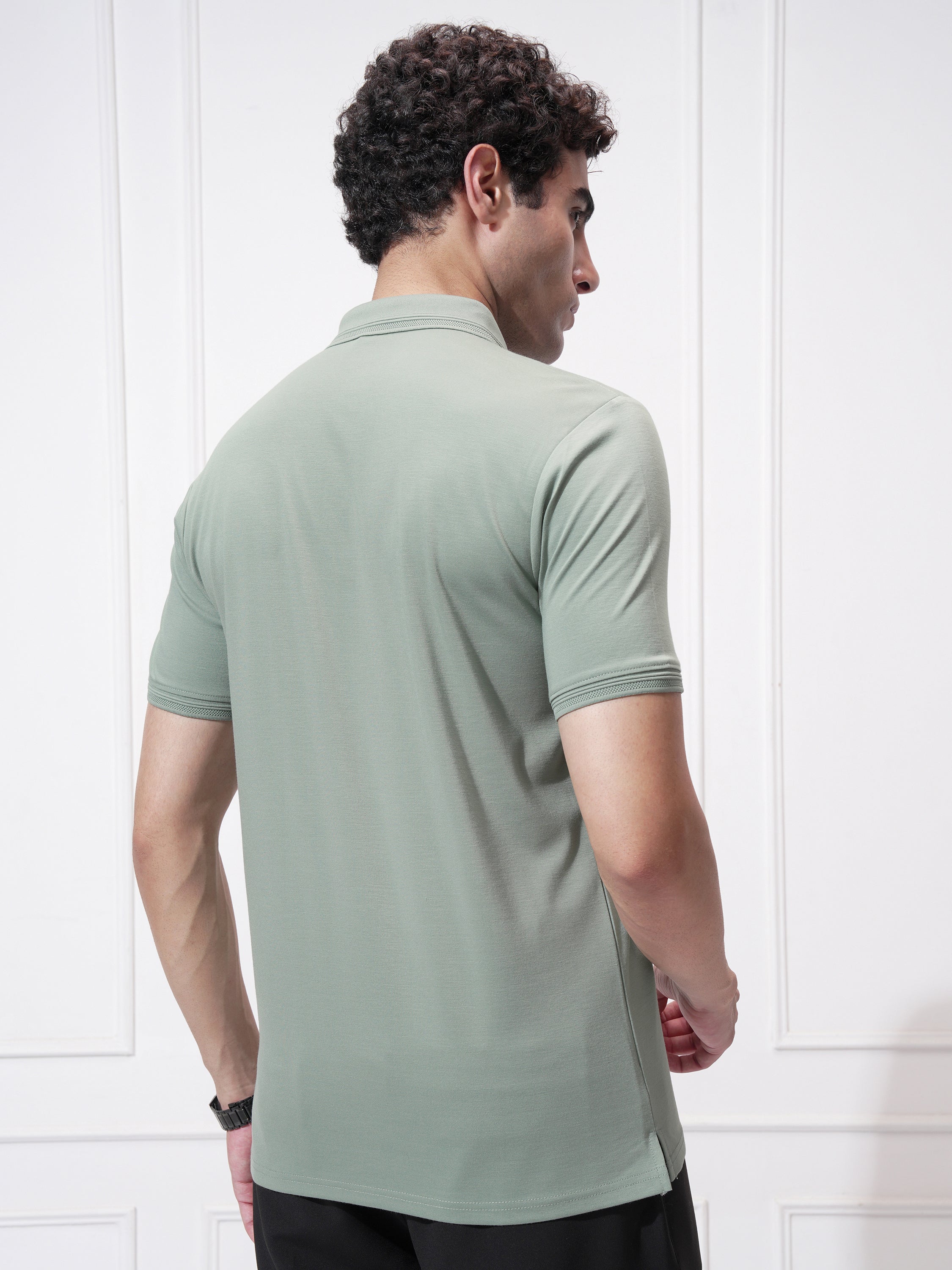 Highlander Men Green Solid Polo Collar T-Shirt - Green - Image 3