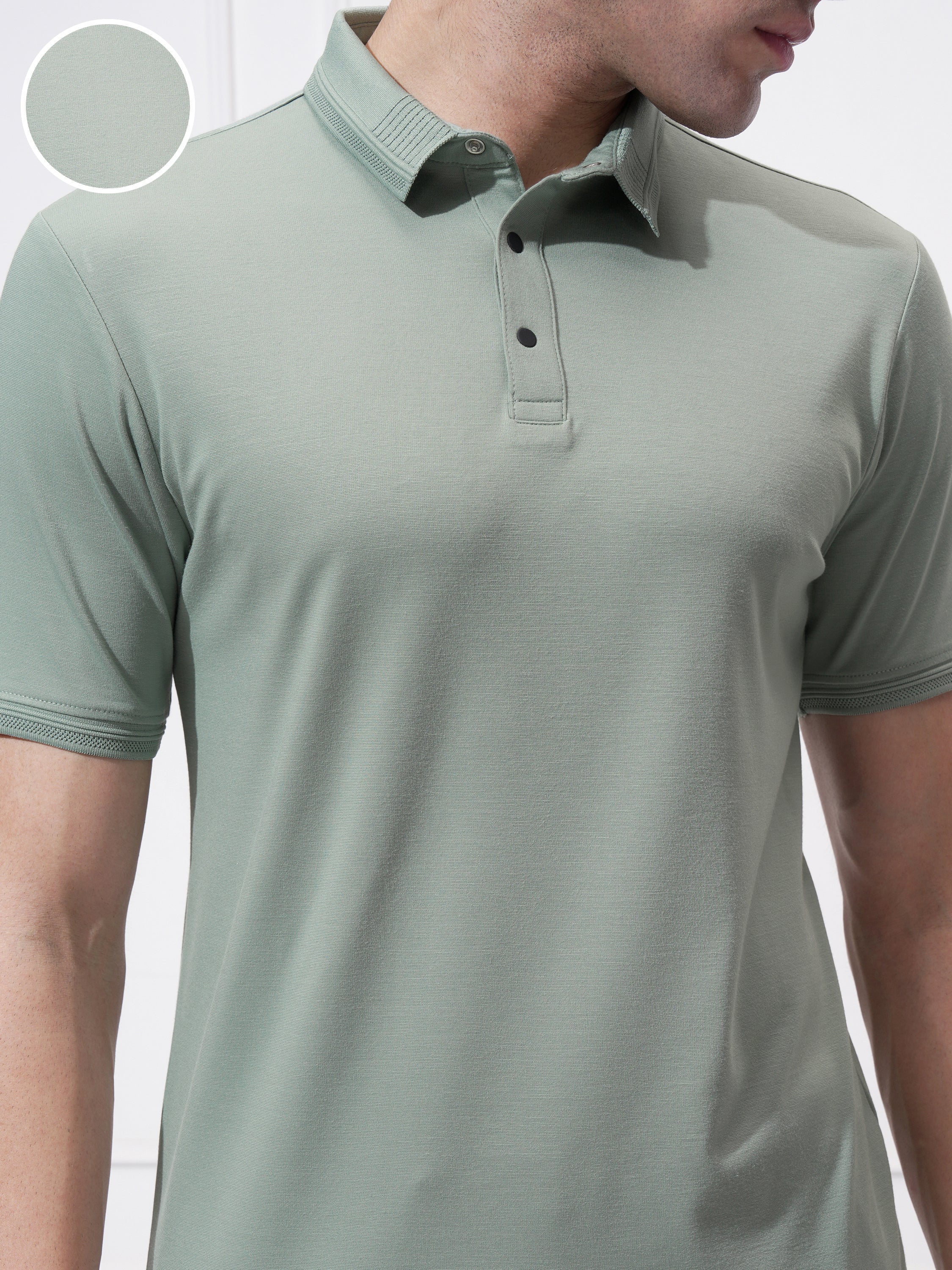 Highlander Men Green Solid Polo Collar T-Shirt - Green - Image 5