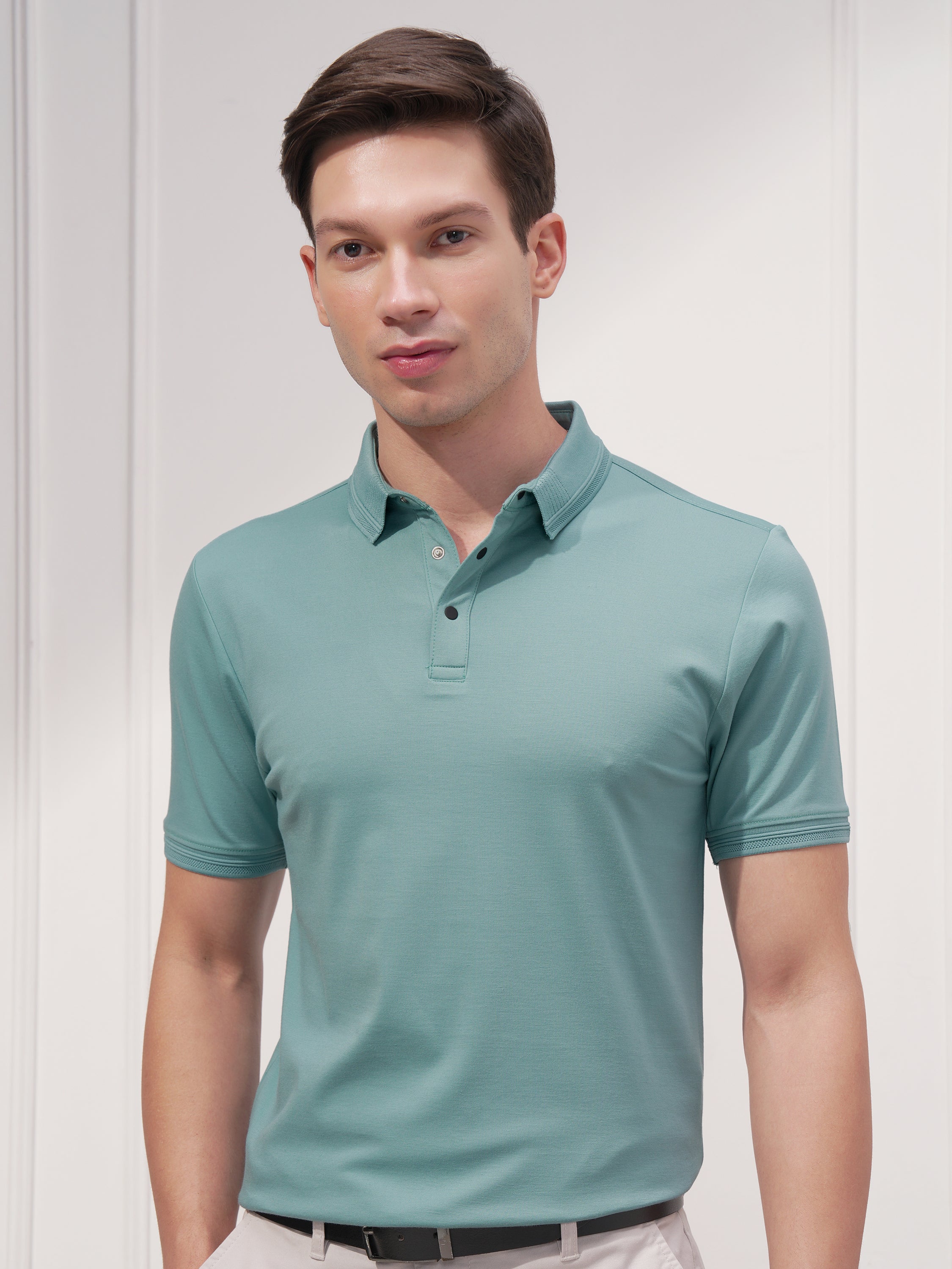 Highlander Men Green Solid Polo Collar T-Shirt - Green - Image 1