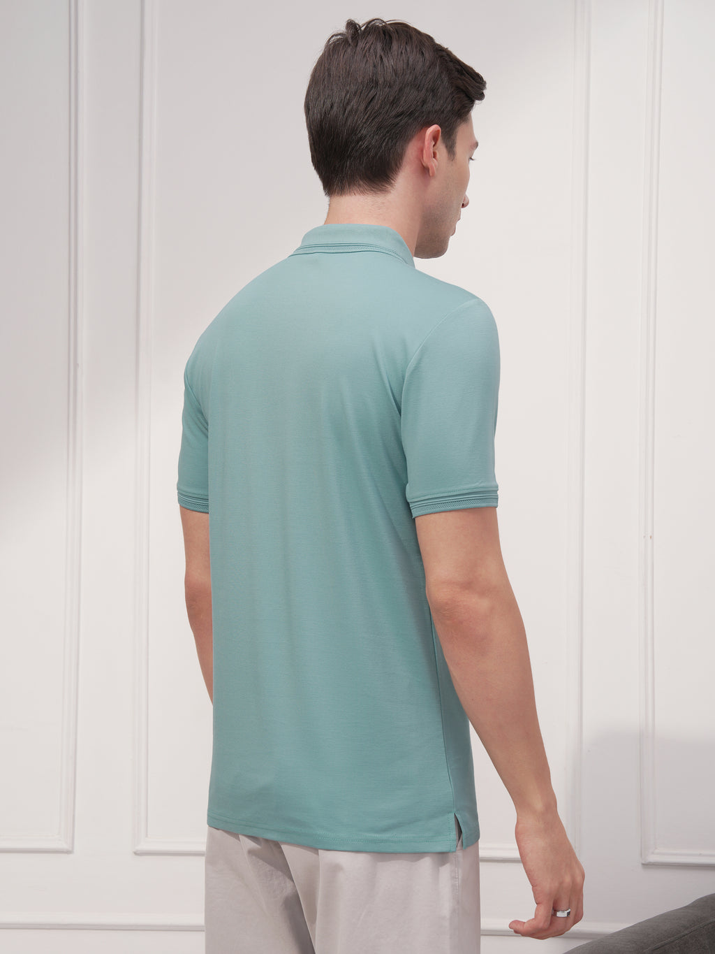 Highlander Men Green Solid Polo Collar T-Shirt - Green - Image 3