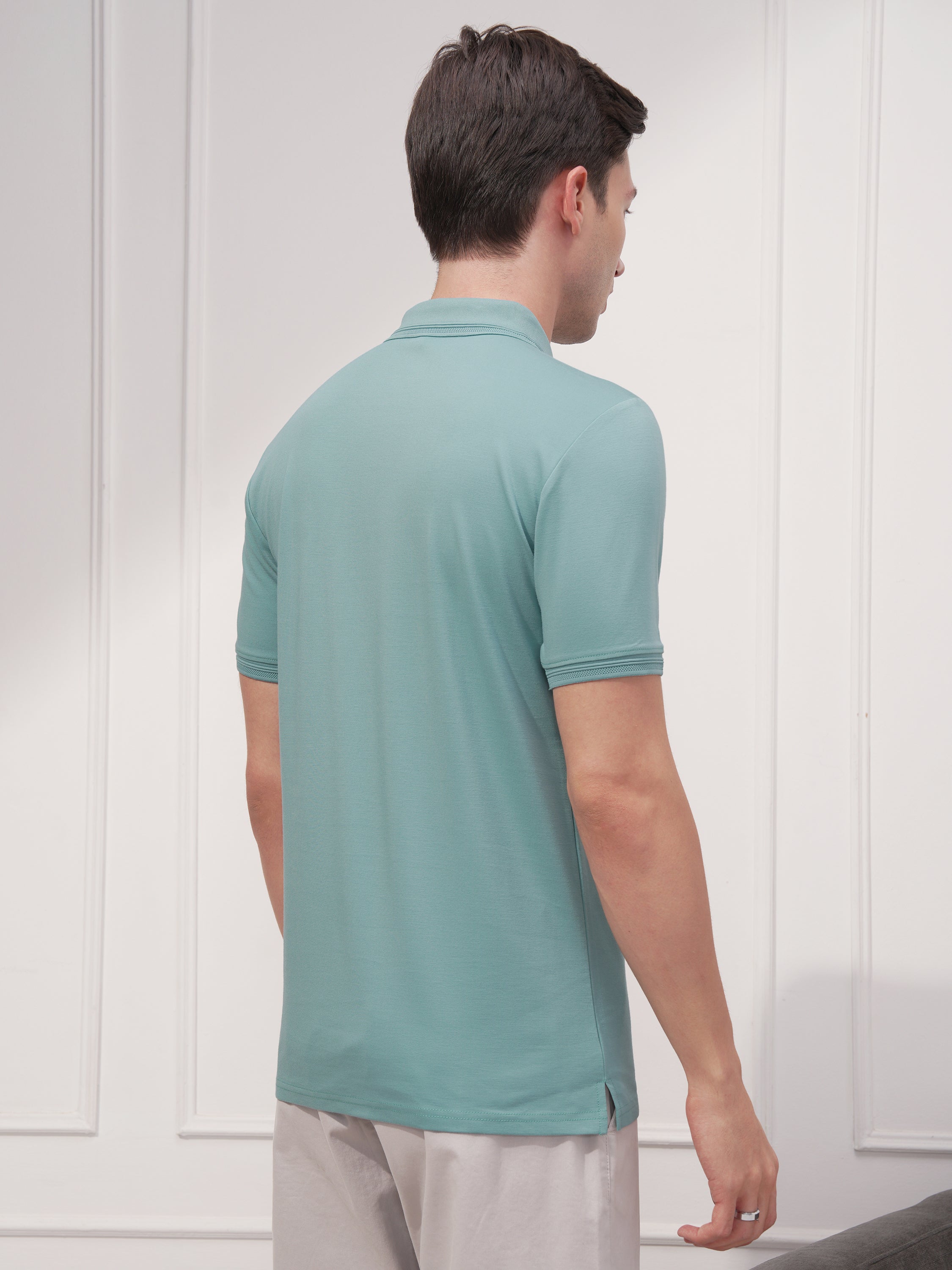 Highlander Men Green Solid Polo Collar T-Shirt - Green - Image 3