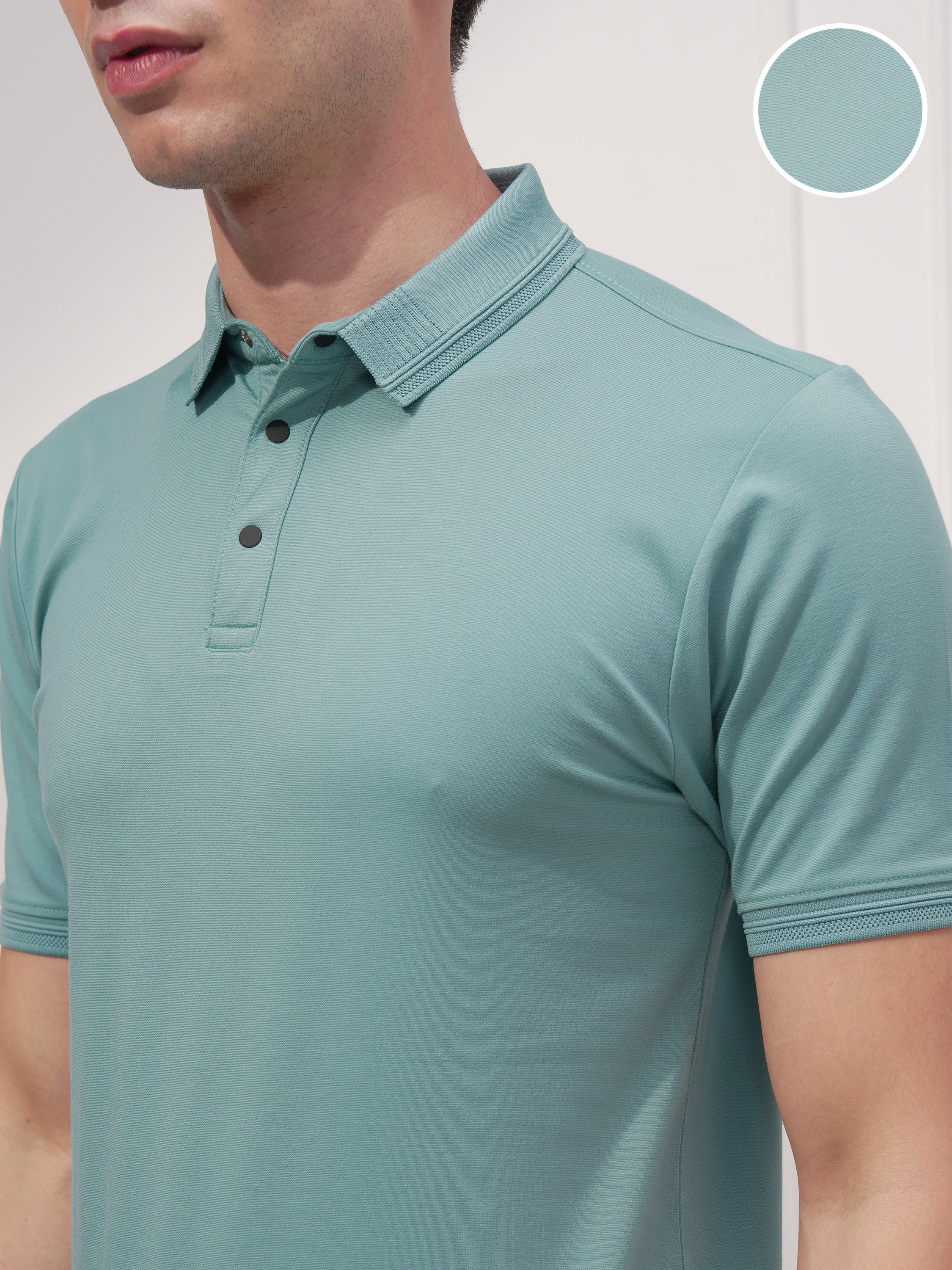 Highlander Men Green Solid Polo Collar T-Shirt - Green - Image 5