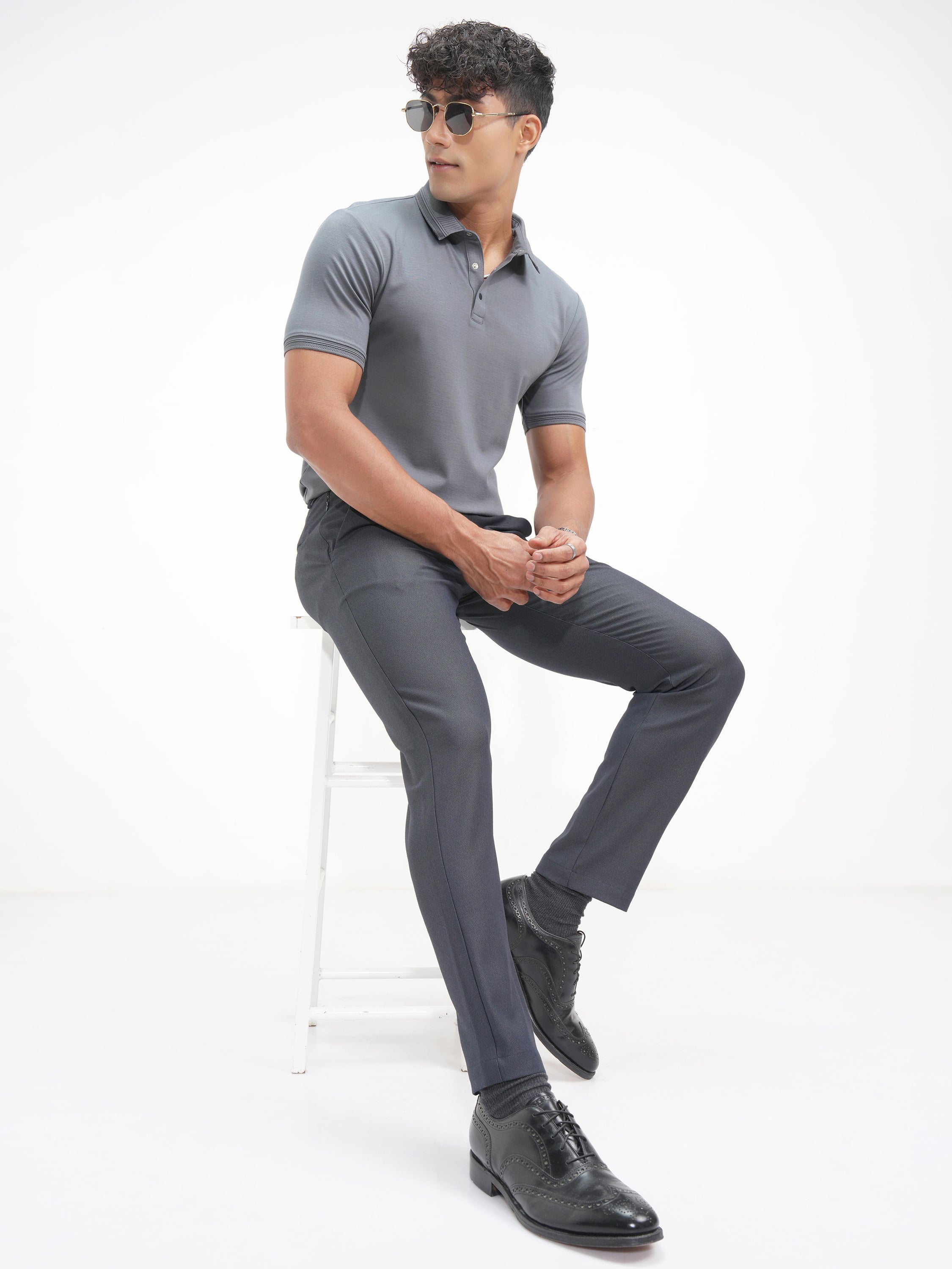 Highlander Men Grey Solid Polo Collar T-Shirt - Grey - Image 2