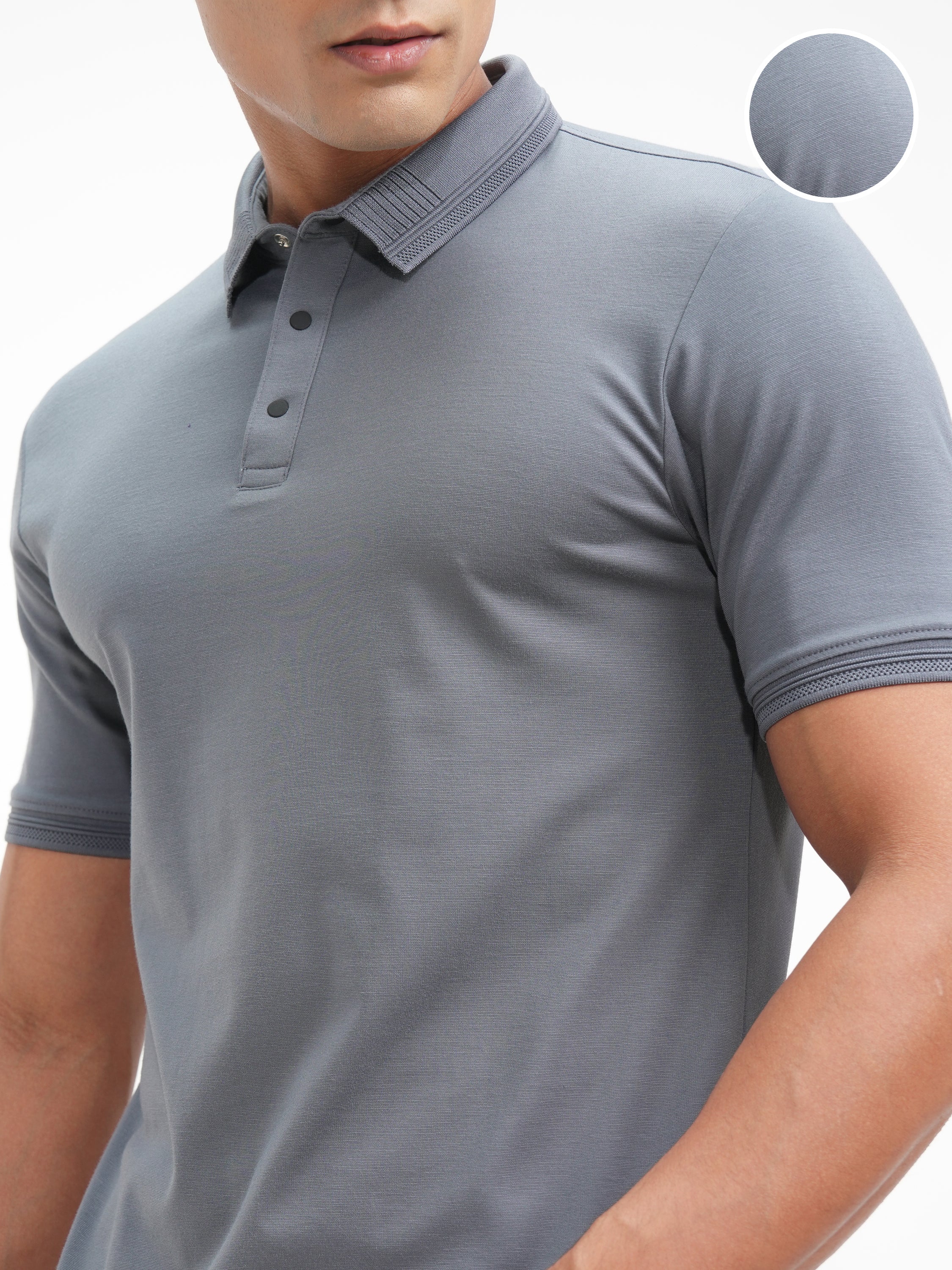 Highlander Men Grey Solid Polo Collar T-Shirt - Grey - Image 5