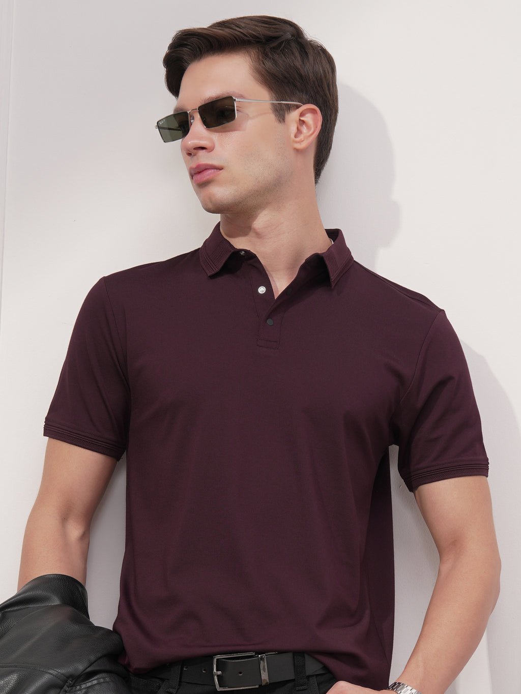 Highlander Men Maroon Solid Polo Collar T-Shirt - Maroon - Image 1