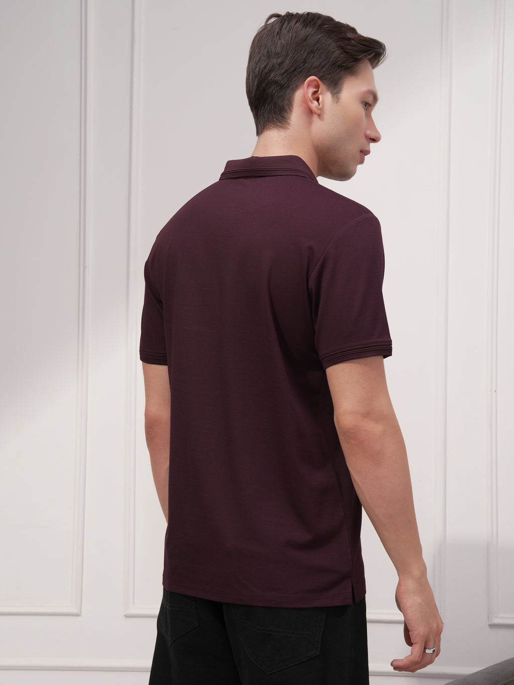 Highlander Men Maroon Solid Polo Collar T-Shirt - Maroon - Image 3