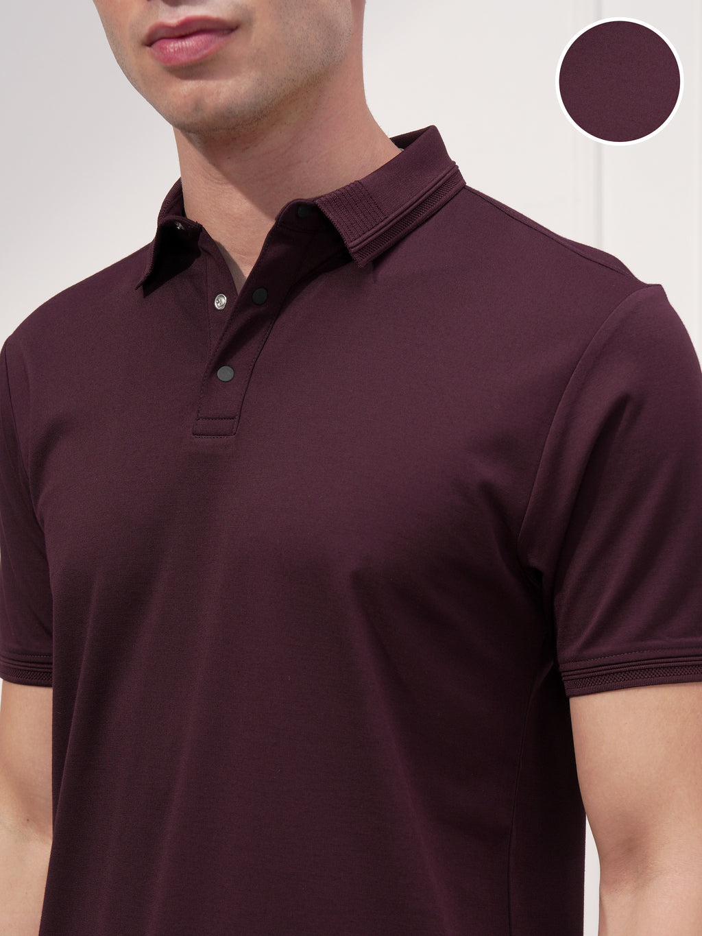 Highlander Men Maroon Solid Polo Collar T-Shirt - Maroon - Image 5