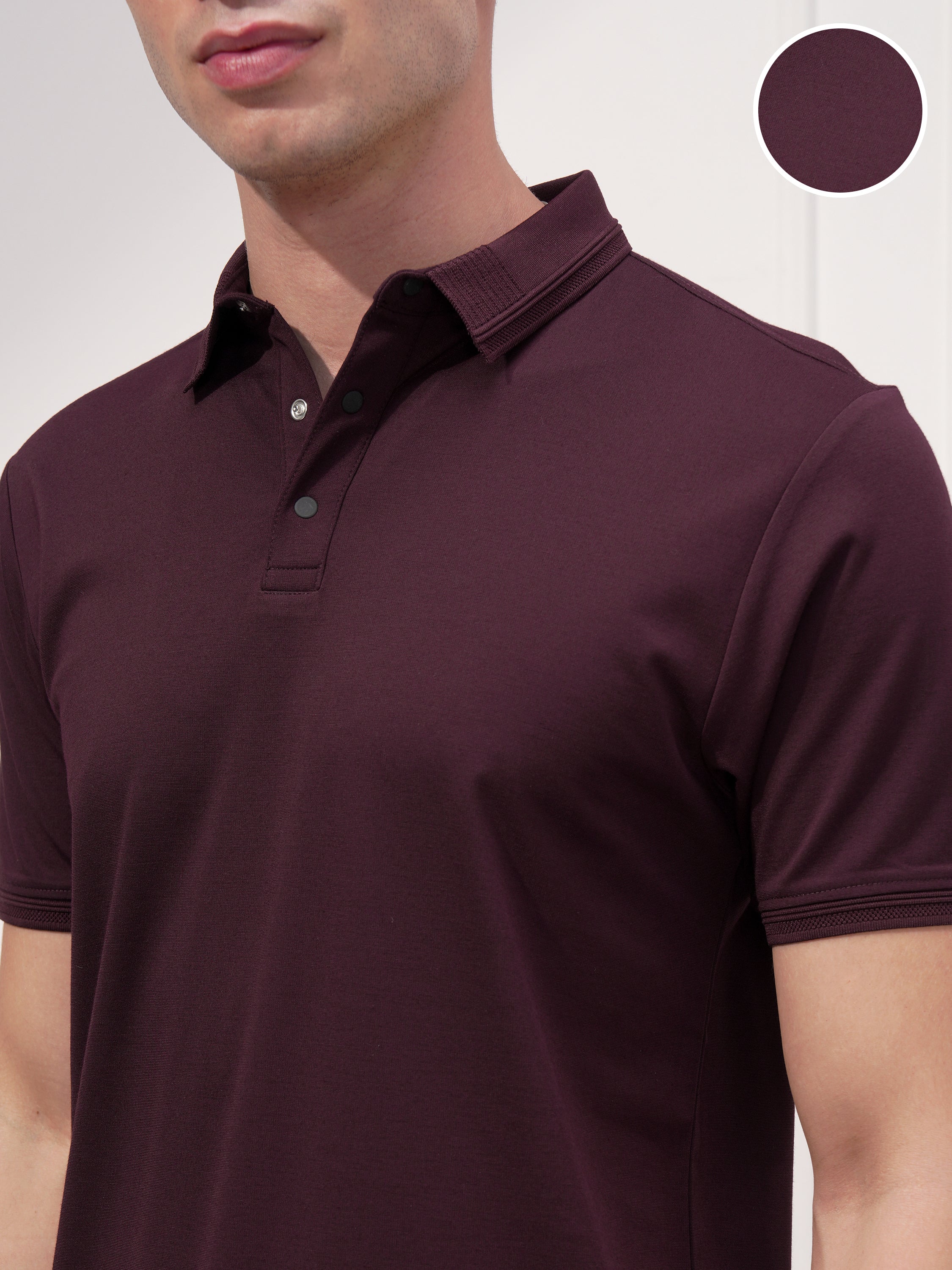 Highlander Men Maroon Solid Polo Collar T-Shirt - Maroon - Image 5