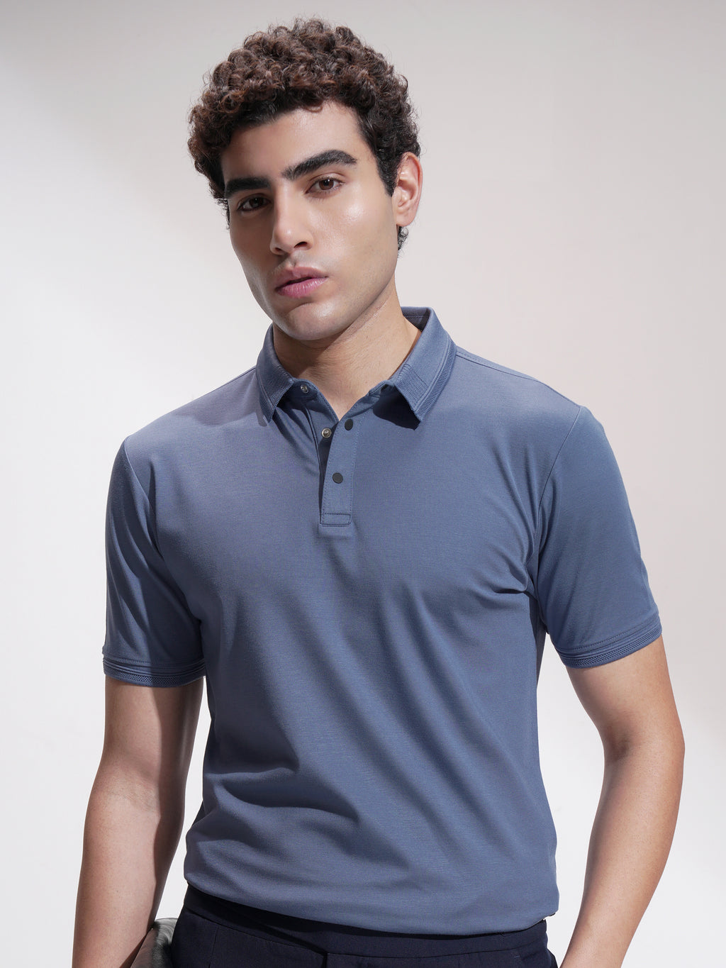 Highlander Men Blue Solid Polo Collar T-Shirt - Blue - Image 1