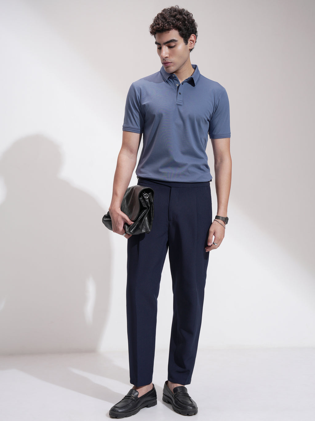 Highlander Men Blue Solid Polo Collar T-Shirt - Blue - Image 2