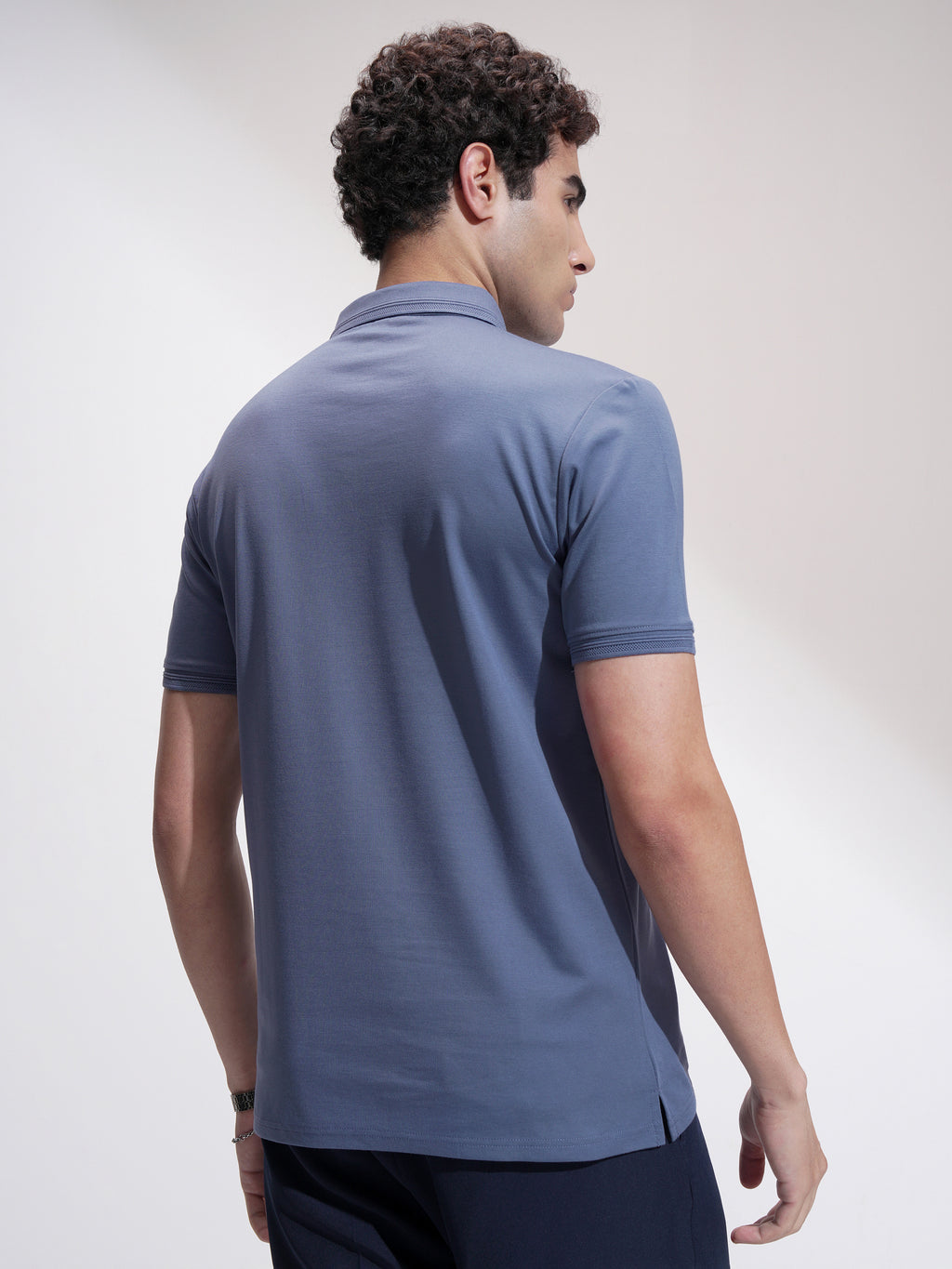 Highlander Men Blue Solid Polo Collar T-Shirt - Blue - Image 3