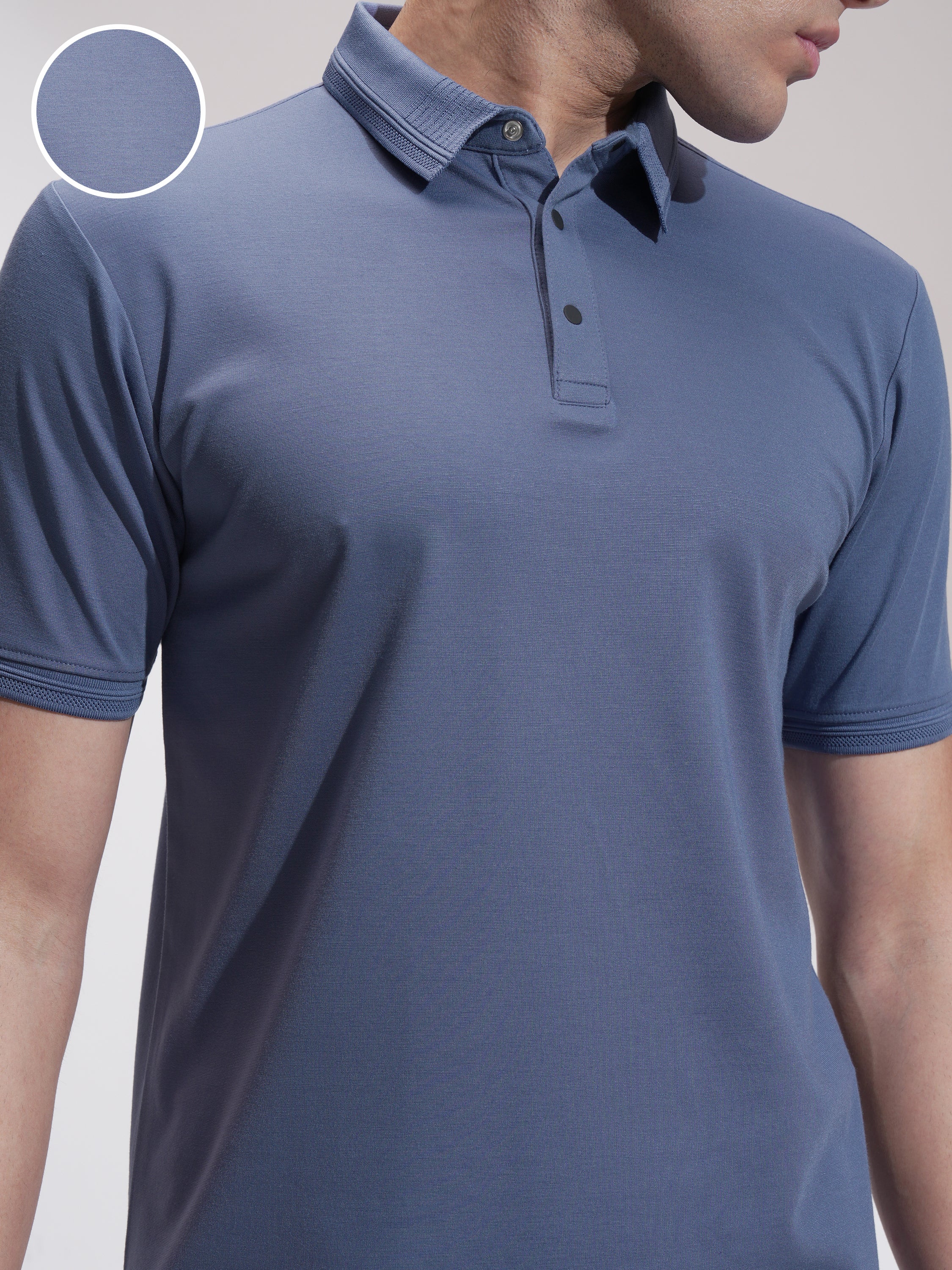Highlander Men Blue Solid Polo Collar T-Shirt - Blue - Image 5