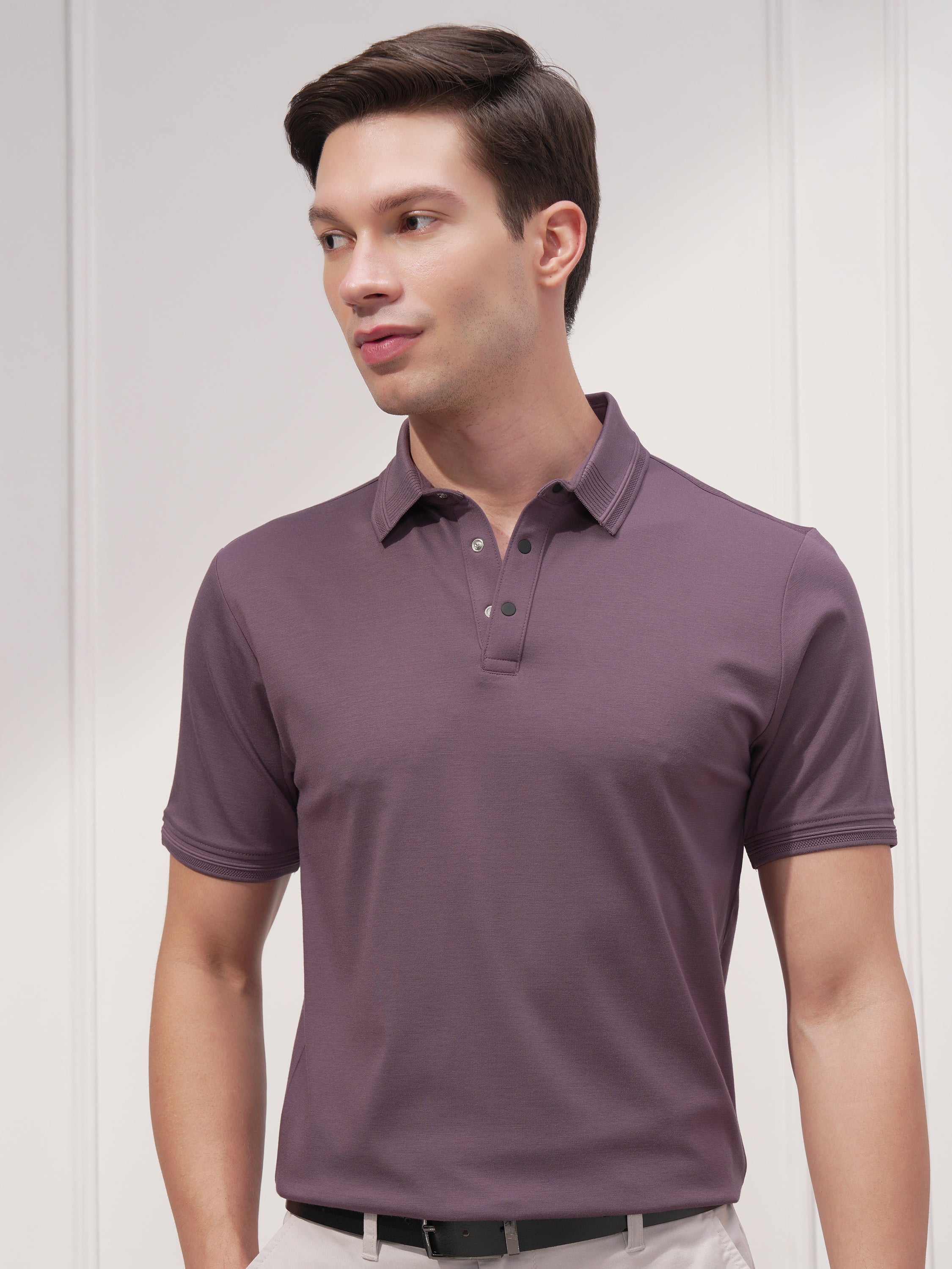 Highlander Men Purple Solid Polo Collar T-Shirt - Purple - Image 1