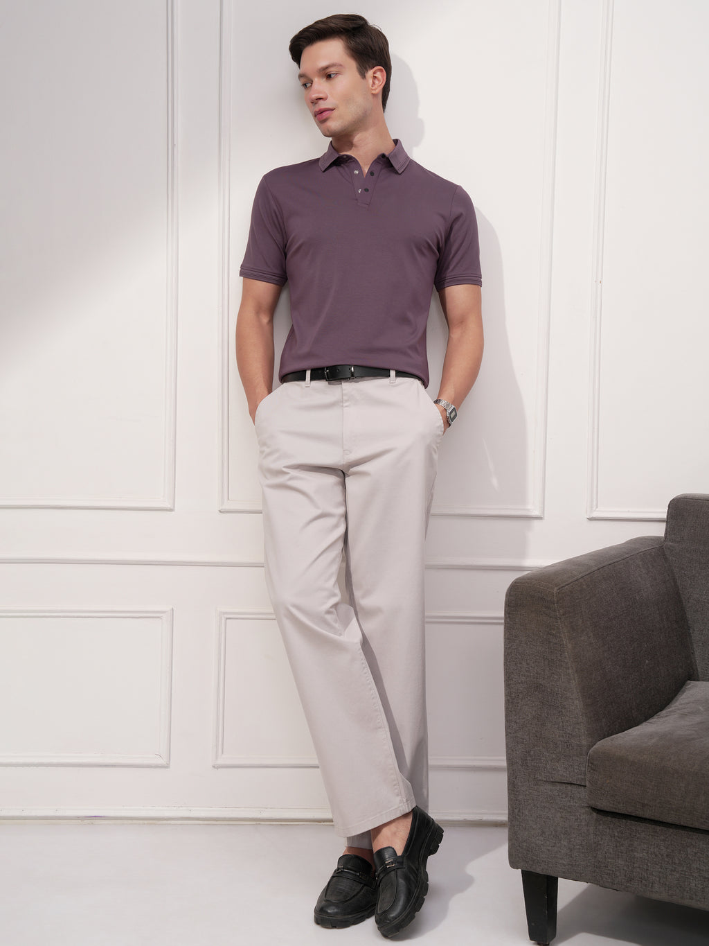 Highlander Men Purple Solid Polo Collar T-Shirt - Purple - Image 2