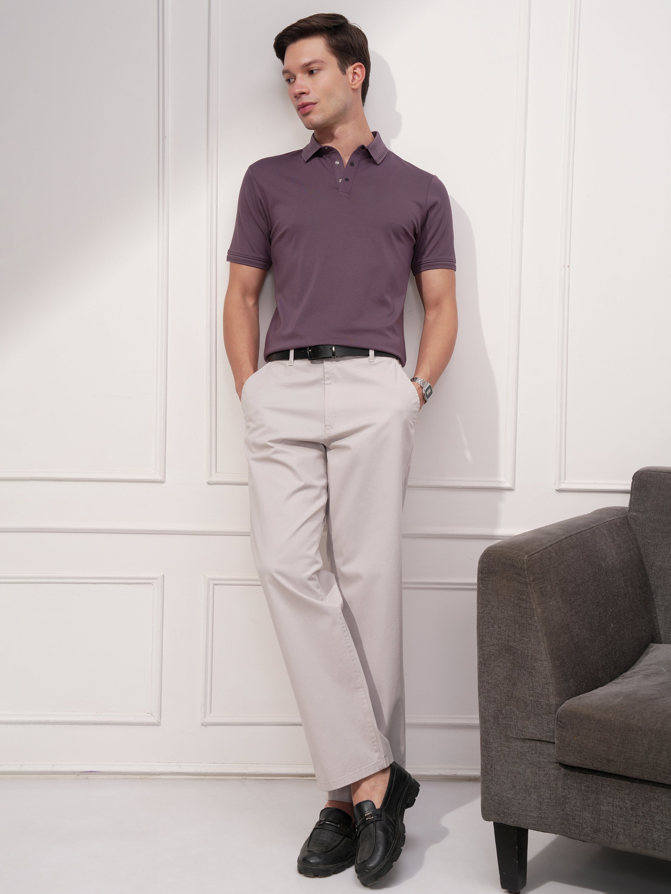 Highlander Men Purple Solid Polo Collar T-Shirt - Purple - Image 2