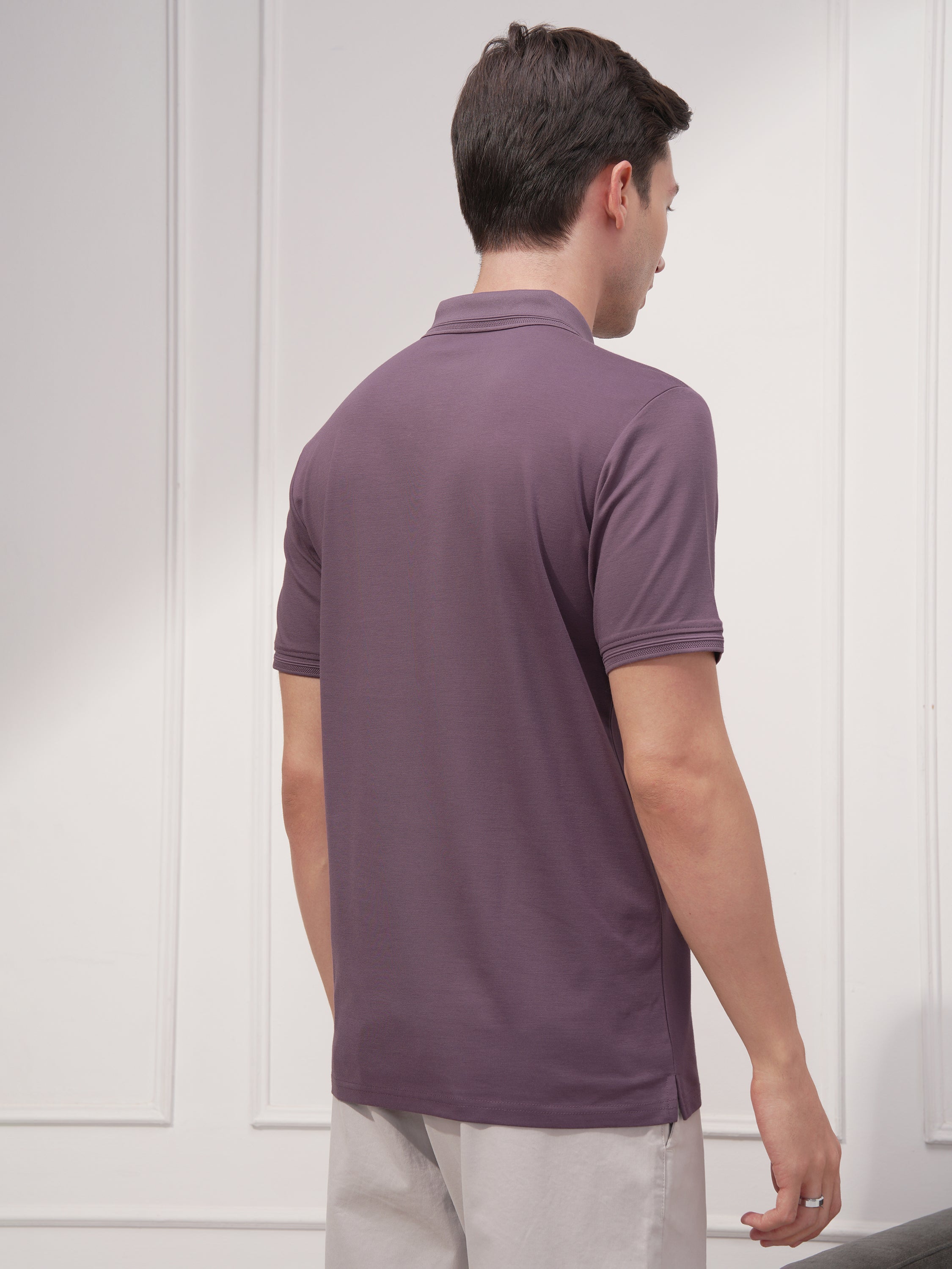 Highlander Men Purple Solid Polo Collar T-Shirt - Purple - Image 3