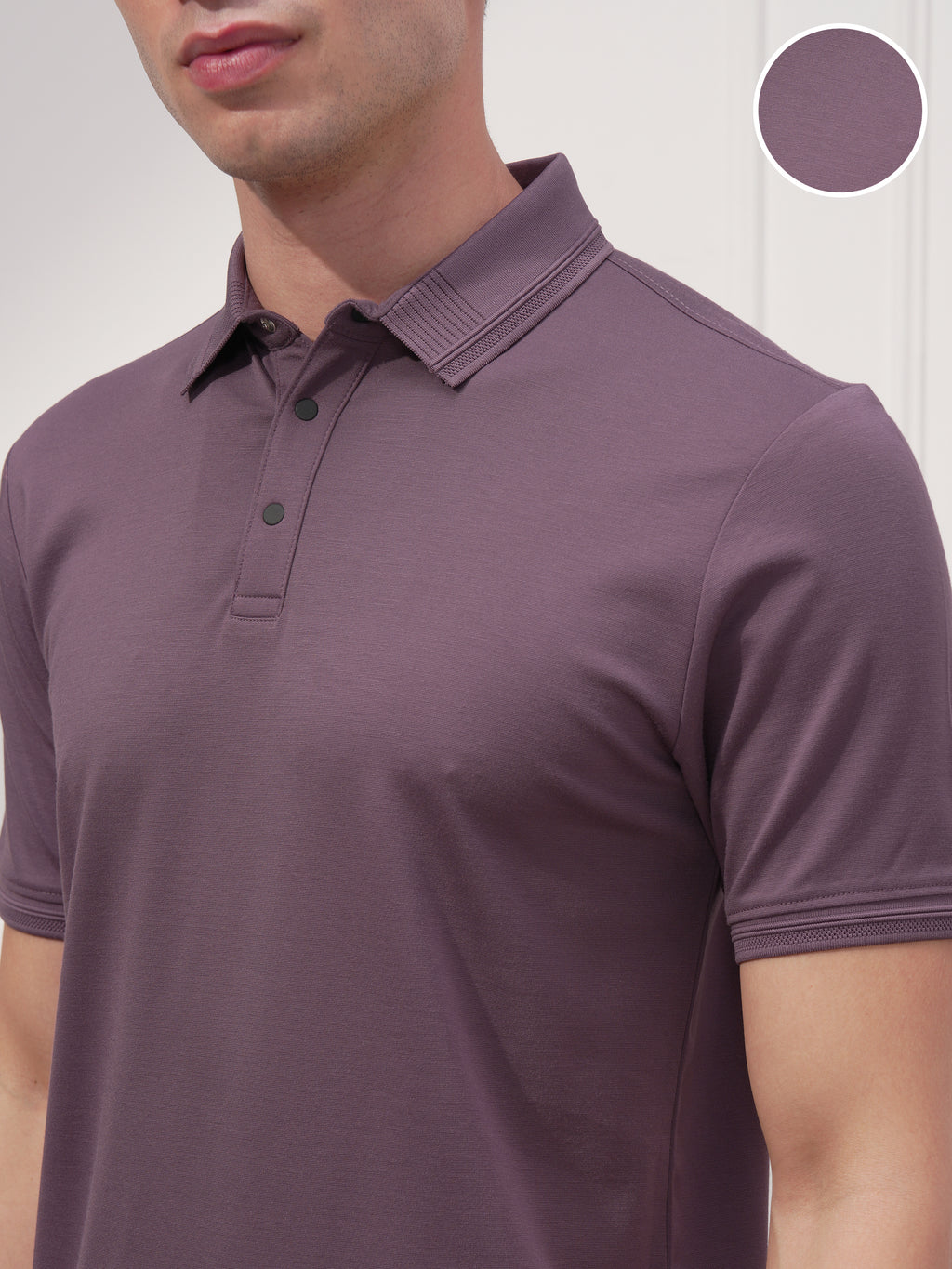 Highlander Men Purple Solid Polo Collar T-Shirt - Purple - Image 5