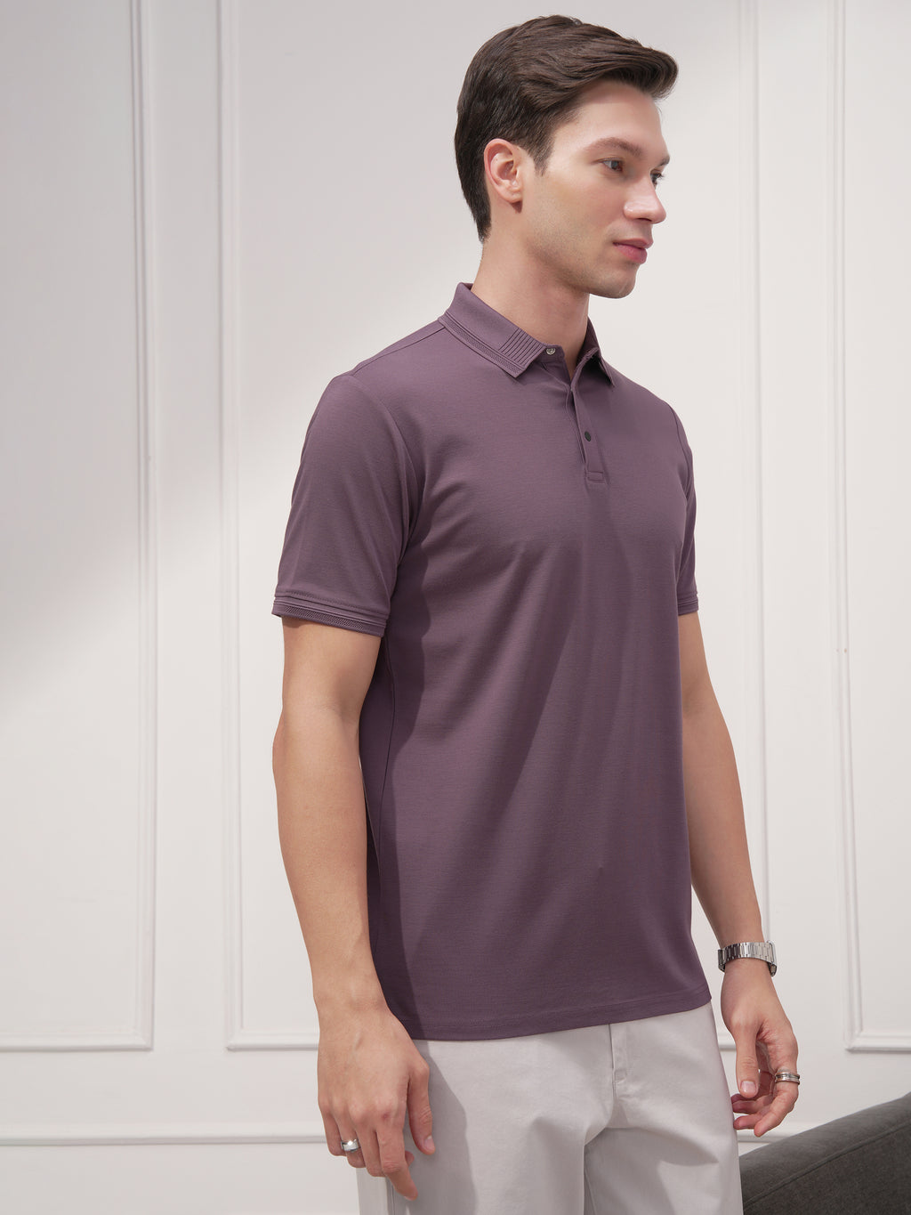 Highlander Men Purple Solid Polo Collar T-Shirt - Purple - Image 6