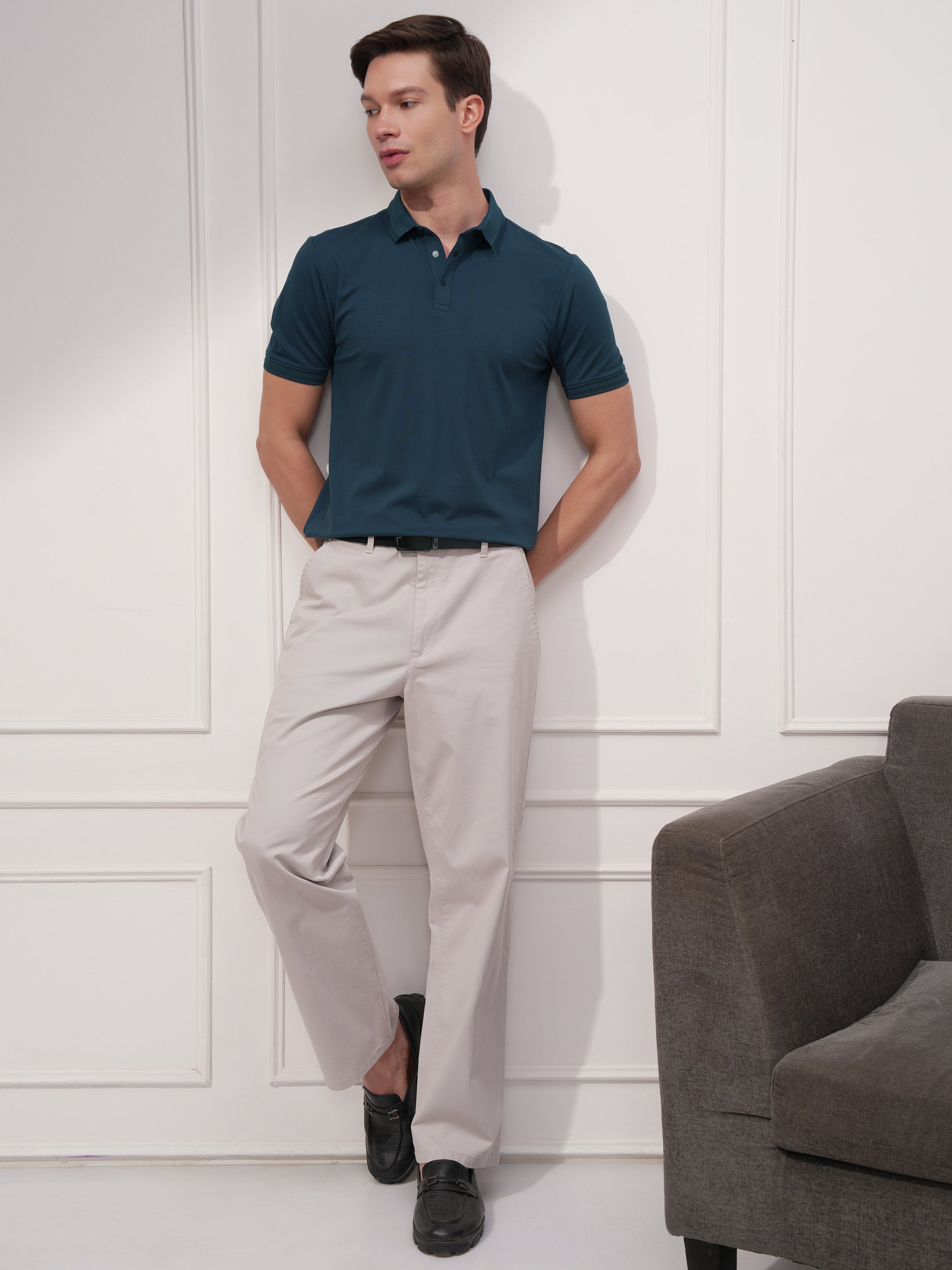 Highlander Men Teal Solid Polo Collar T-Shirt - Teal - Image 2